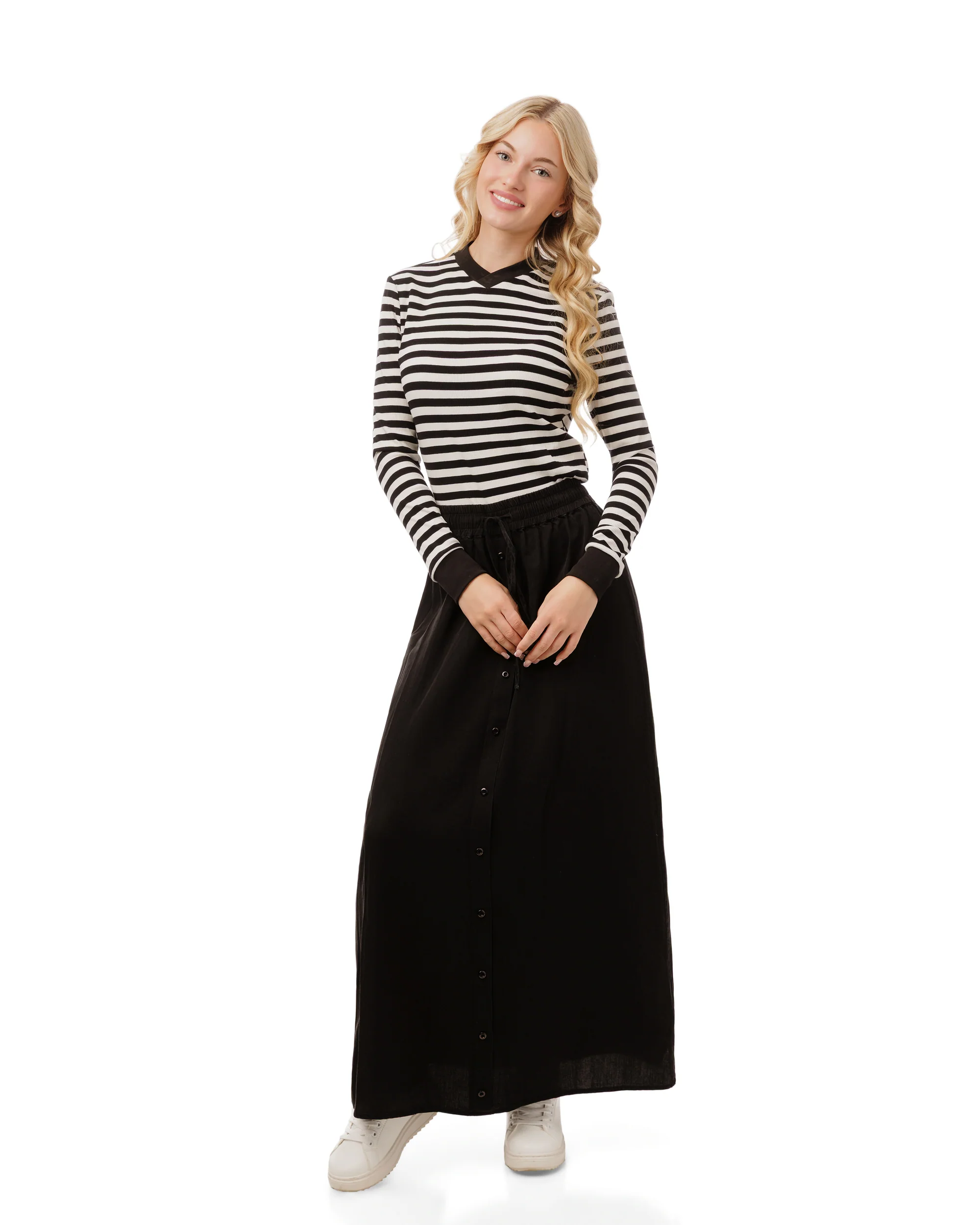 Front Button Solid Black Skirt - Image 2