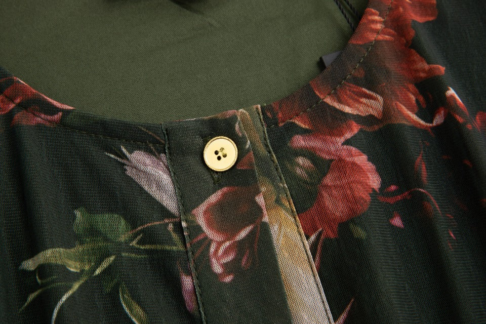 Green Floral Dress With Green Knit Cardigan - Image 8