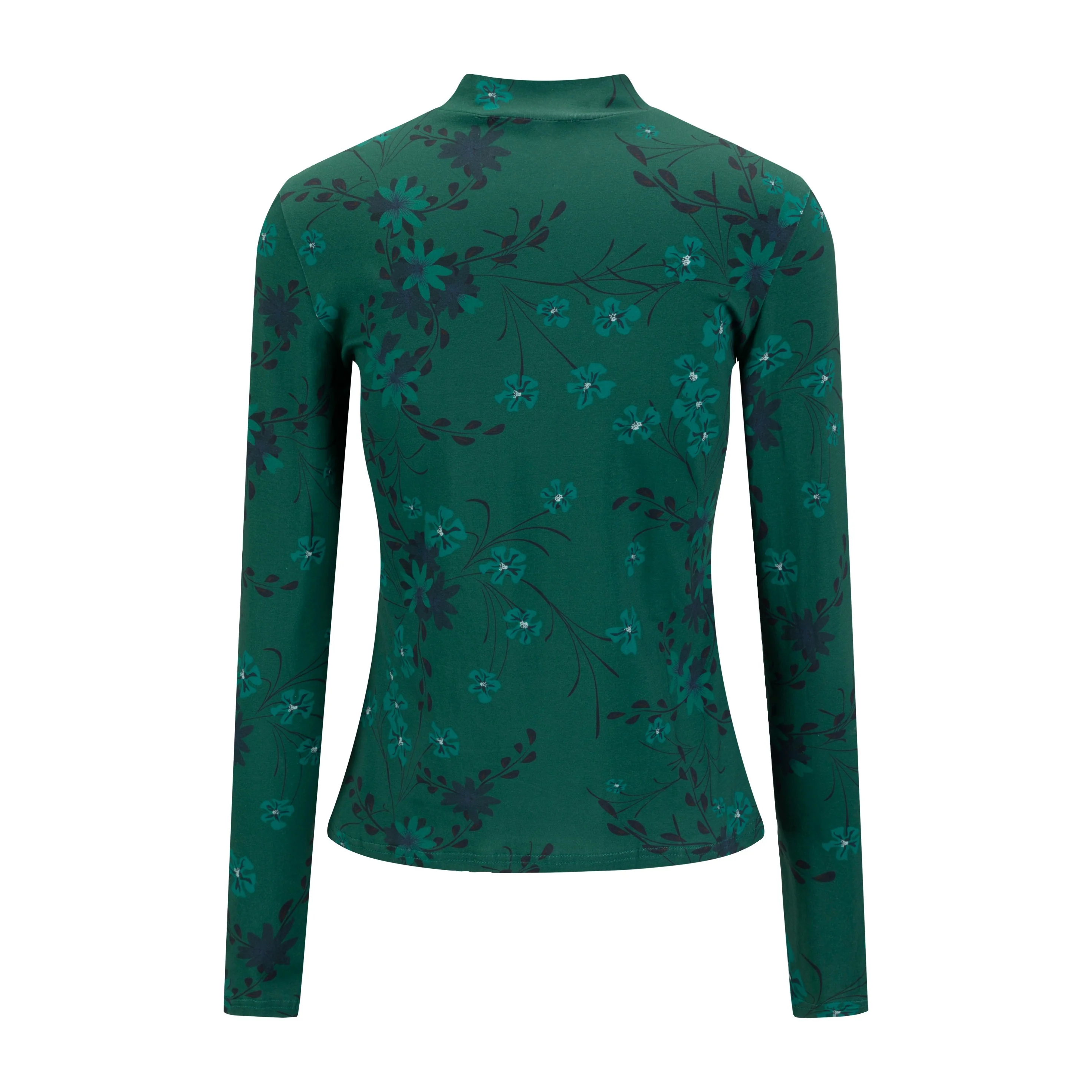 Green Floral Printed Mock Neck - Image 2