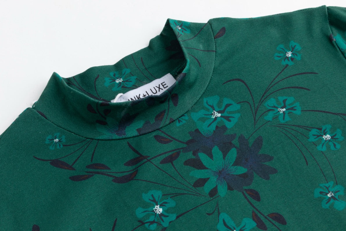Green Floral Printed Mock Neck - Image 5