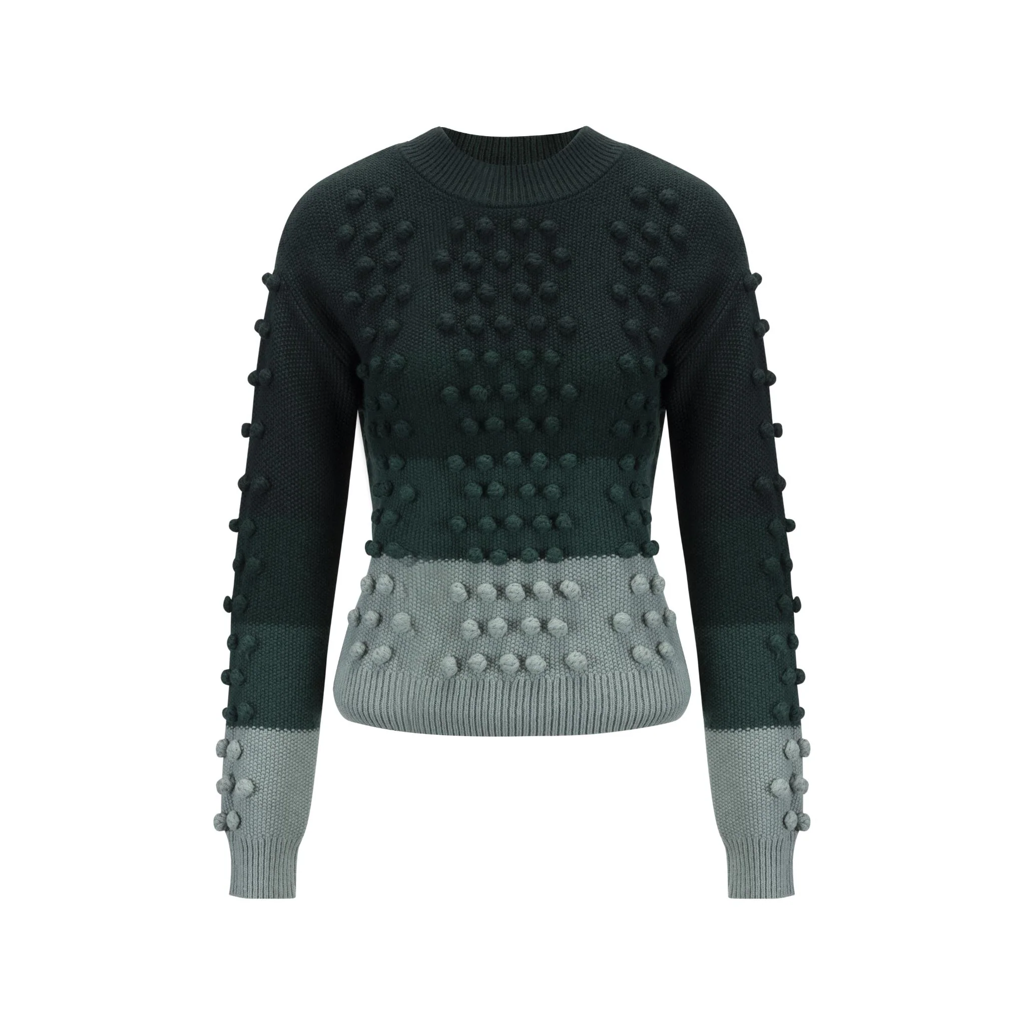 Green Knit Top With Pom Pom Detail - Image 2