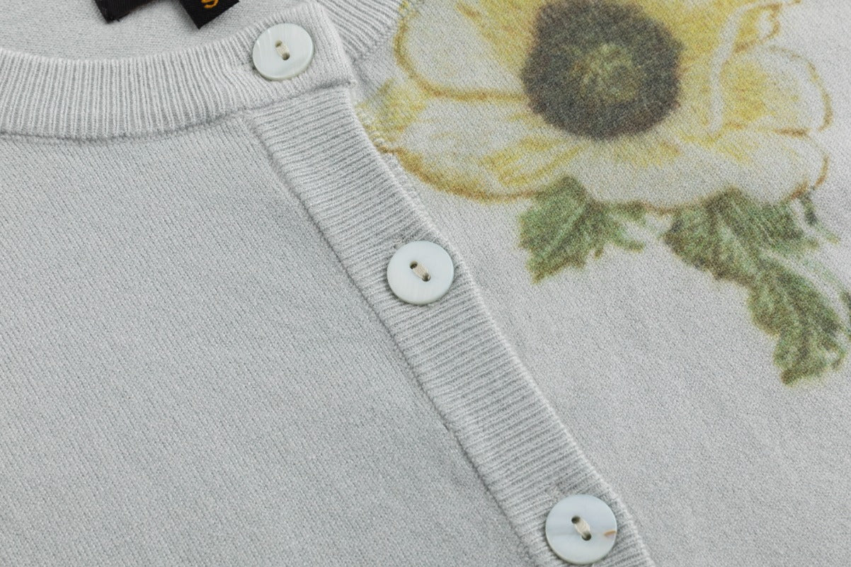 Green Knit With Yellow Flower Print Cardigan - Image 6
