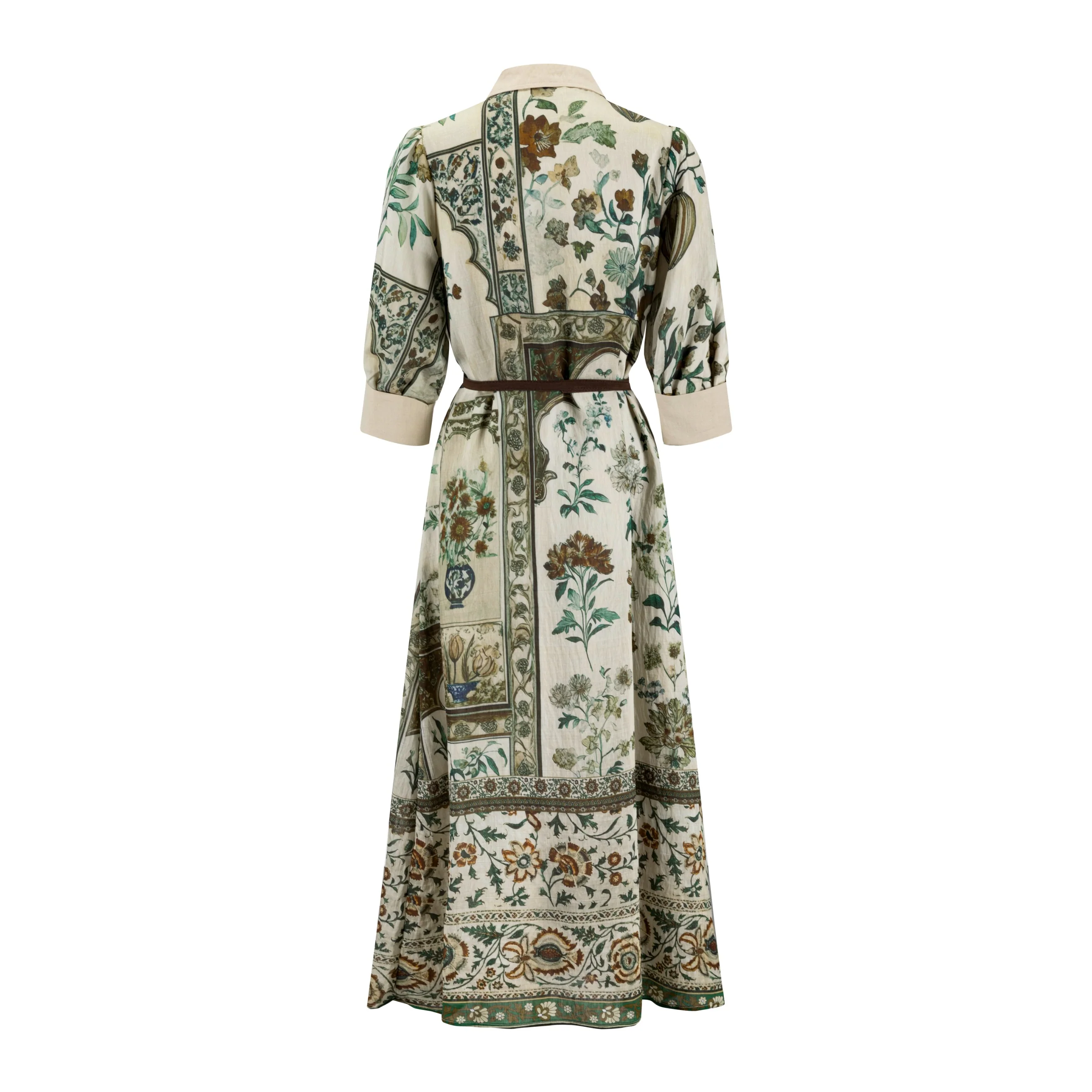 Green Printed Floral Dress With Belt - Image 3