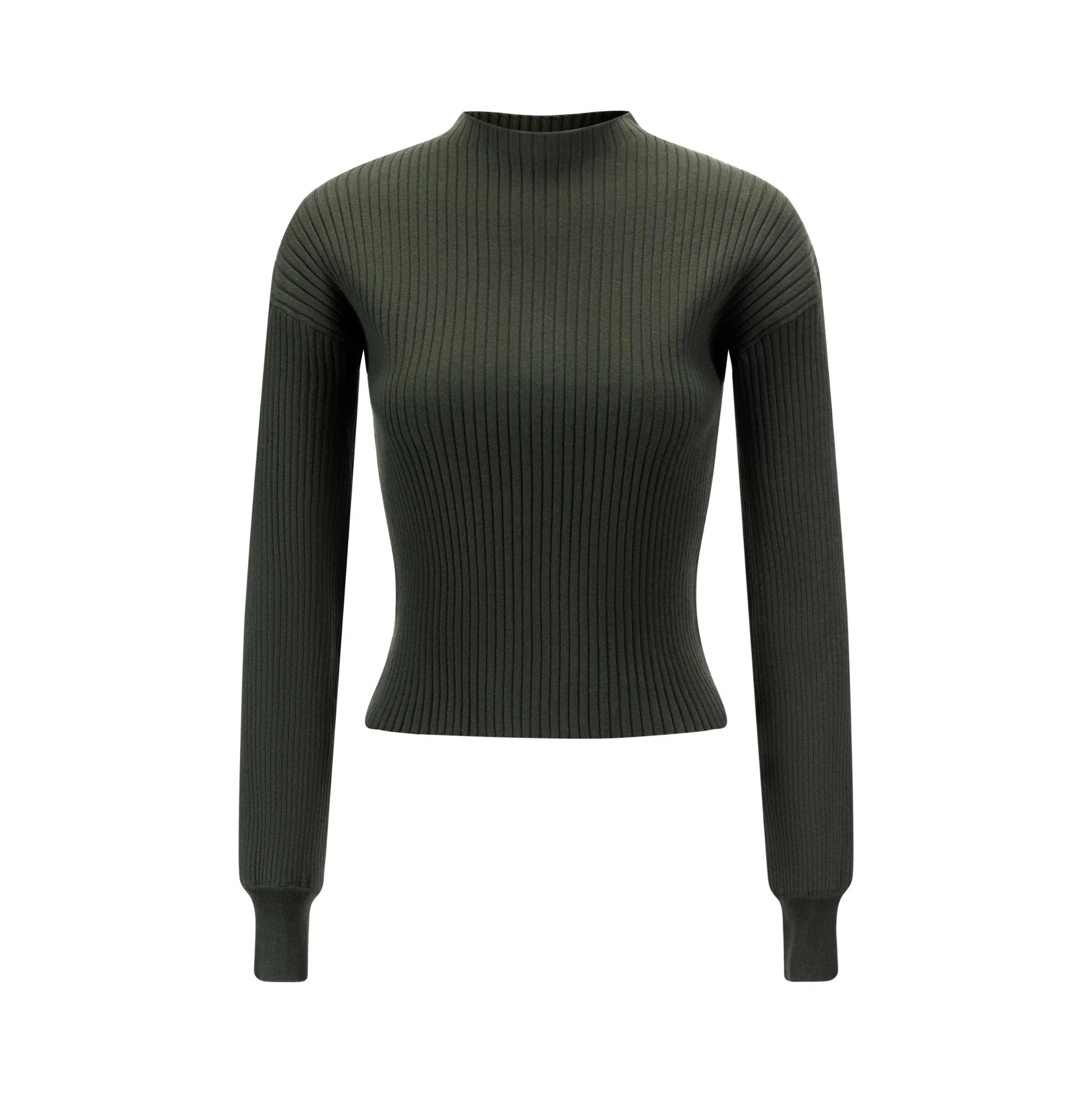 Green Ribbed Mock Neck Top - Image 2