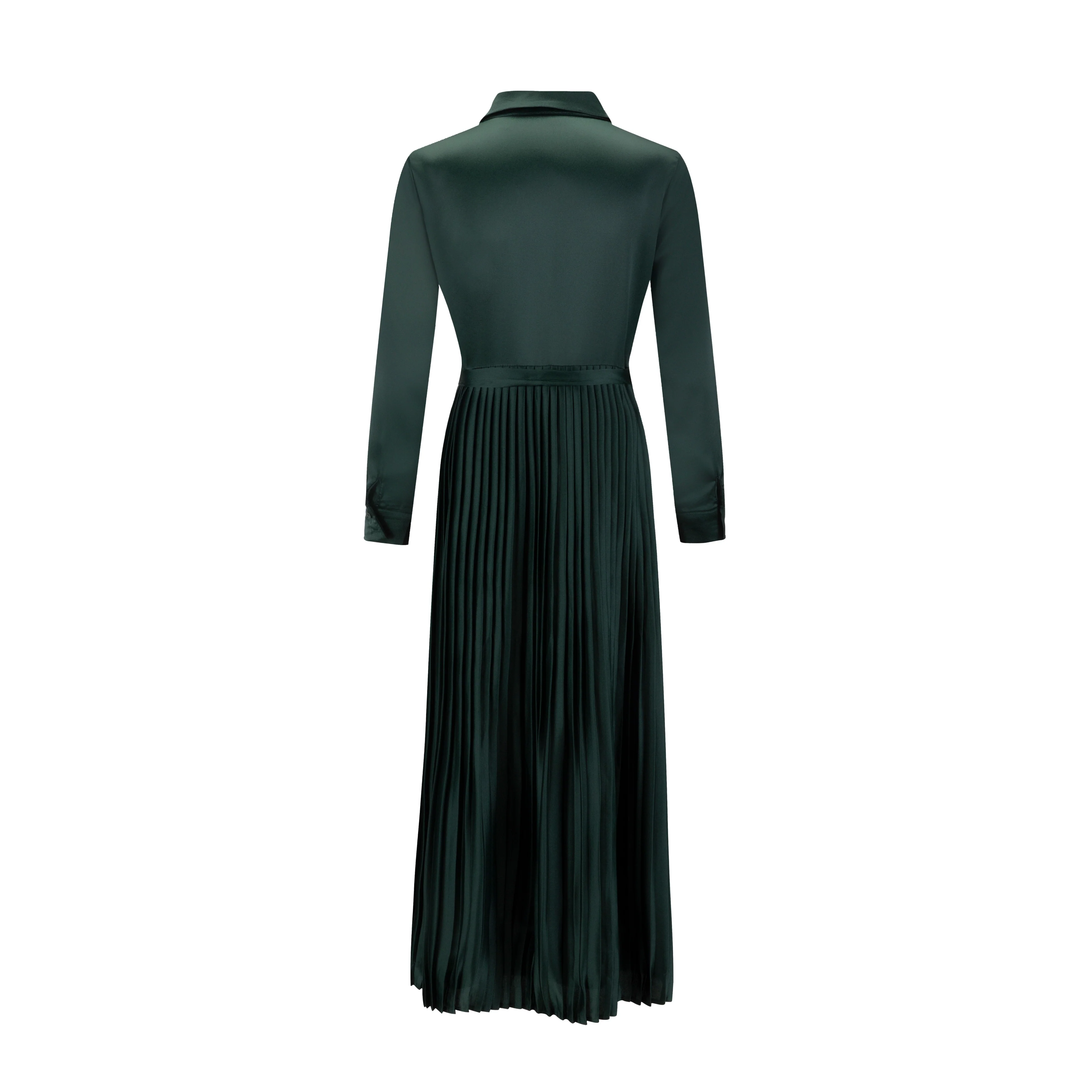 Green Satin Pleated Dress - Image 3
