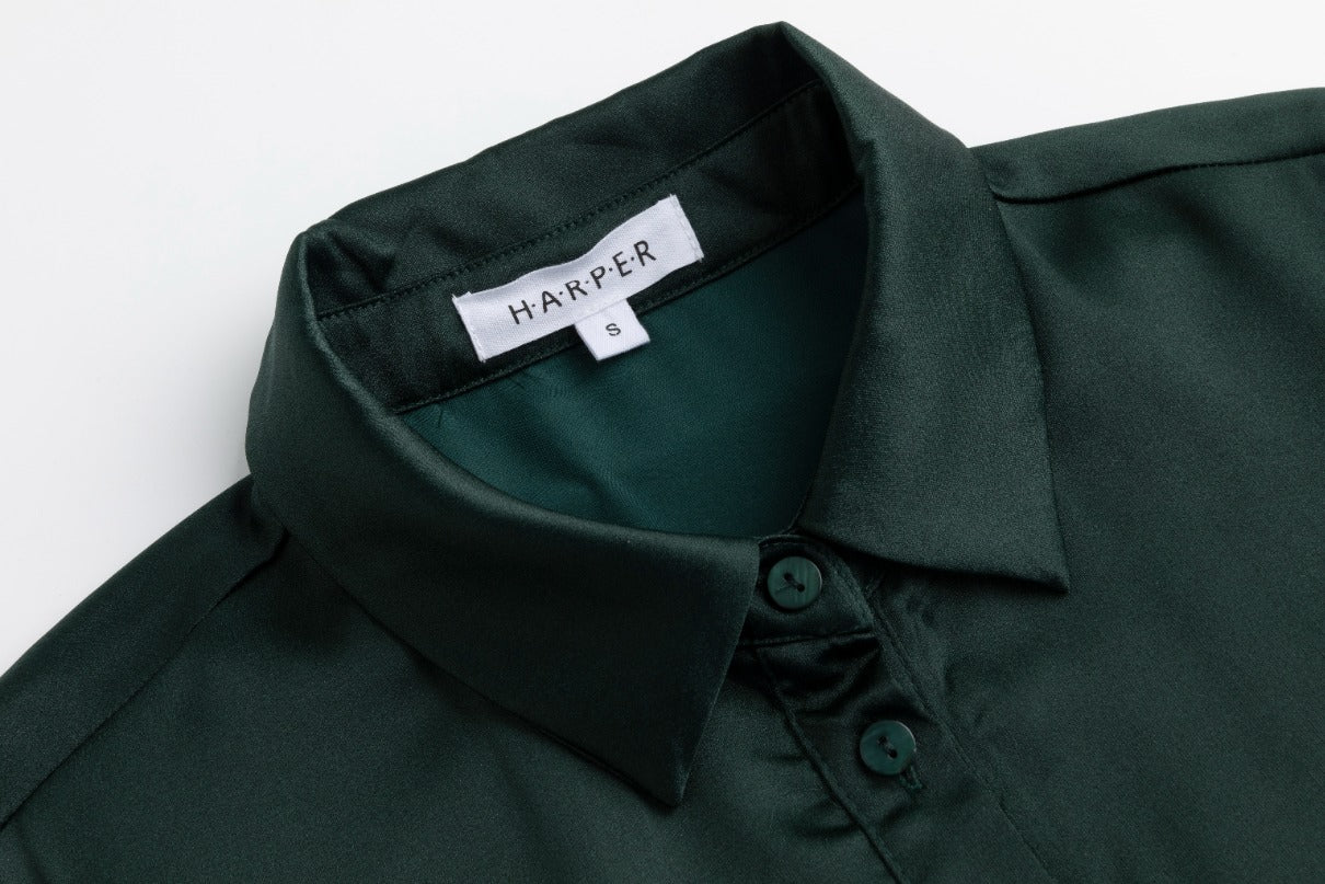 Green Satin Pleated Dress - Image 4