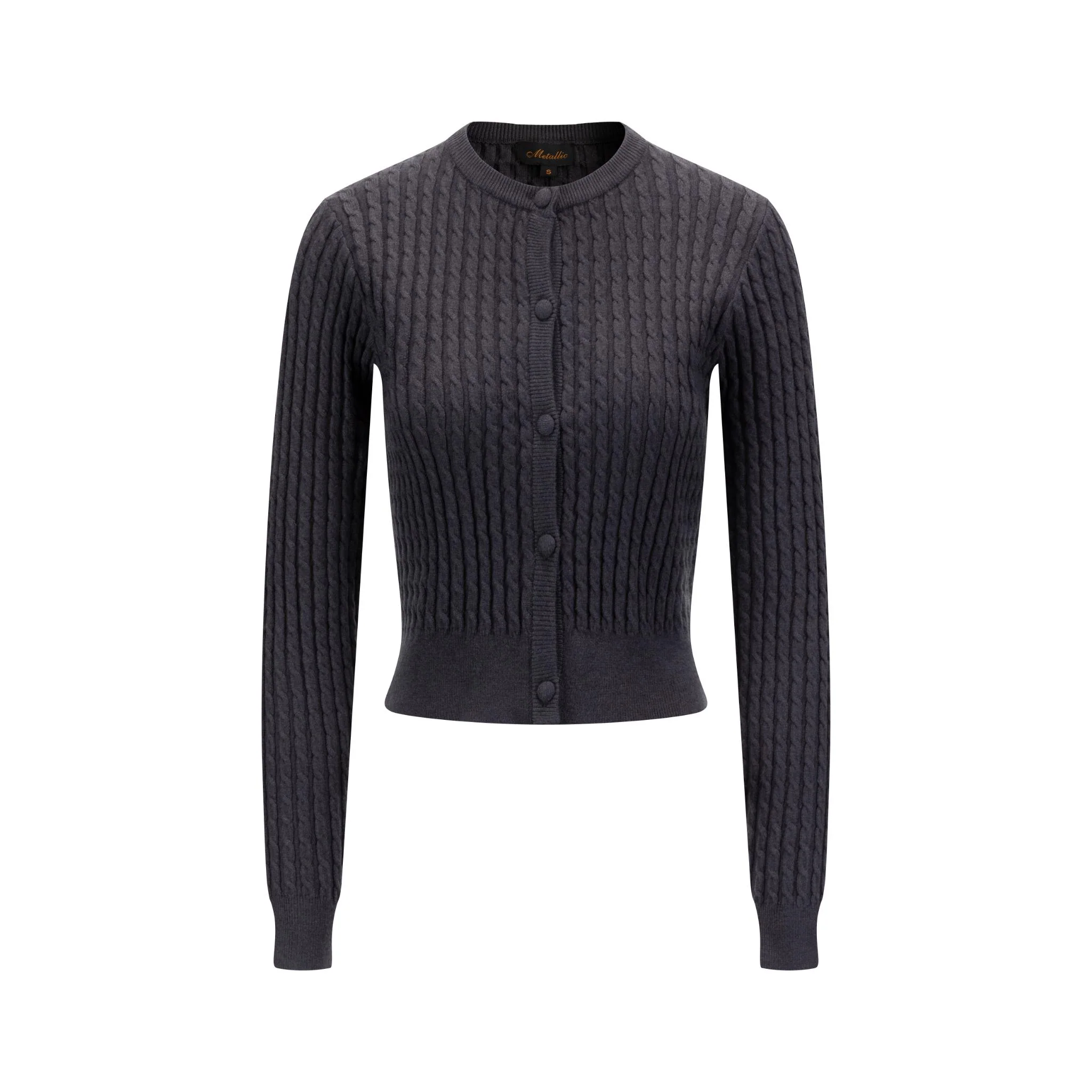 Grey Cable Knit Cardigan - Image 2