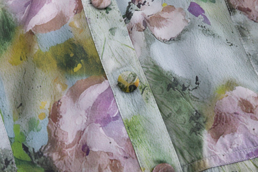 Grey Floral Satin Dress With Belt - Image 6