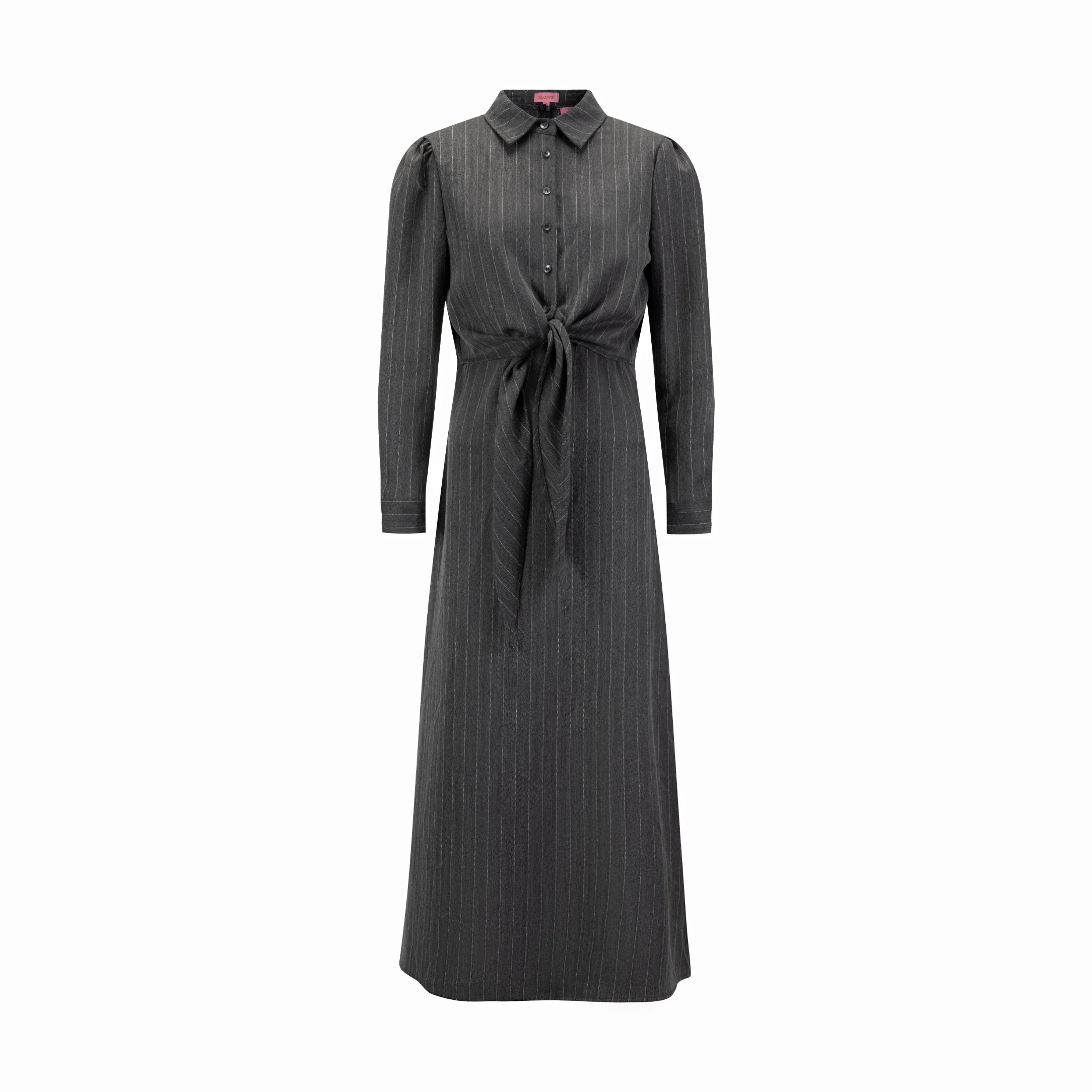 Grey Pin Stripe Button Down Overlay Dress - Image 2