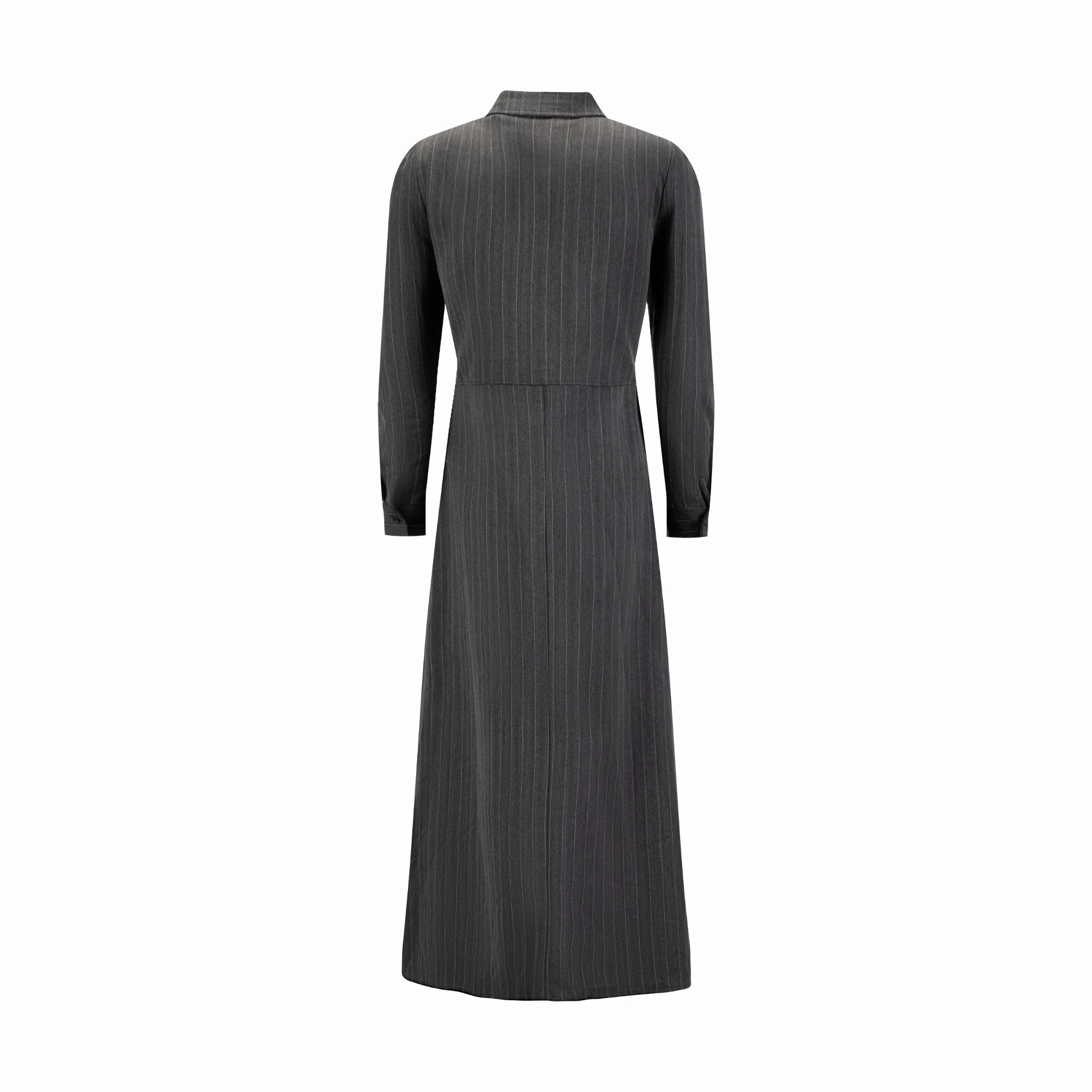 Grey Pin Stripe Button Down Overlay Dress - Image 3