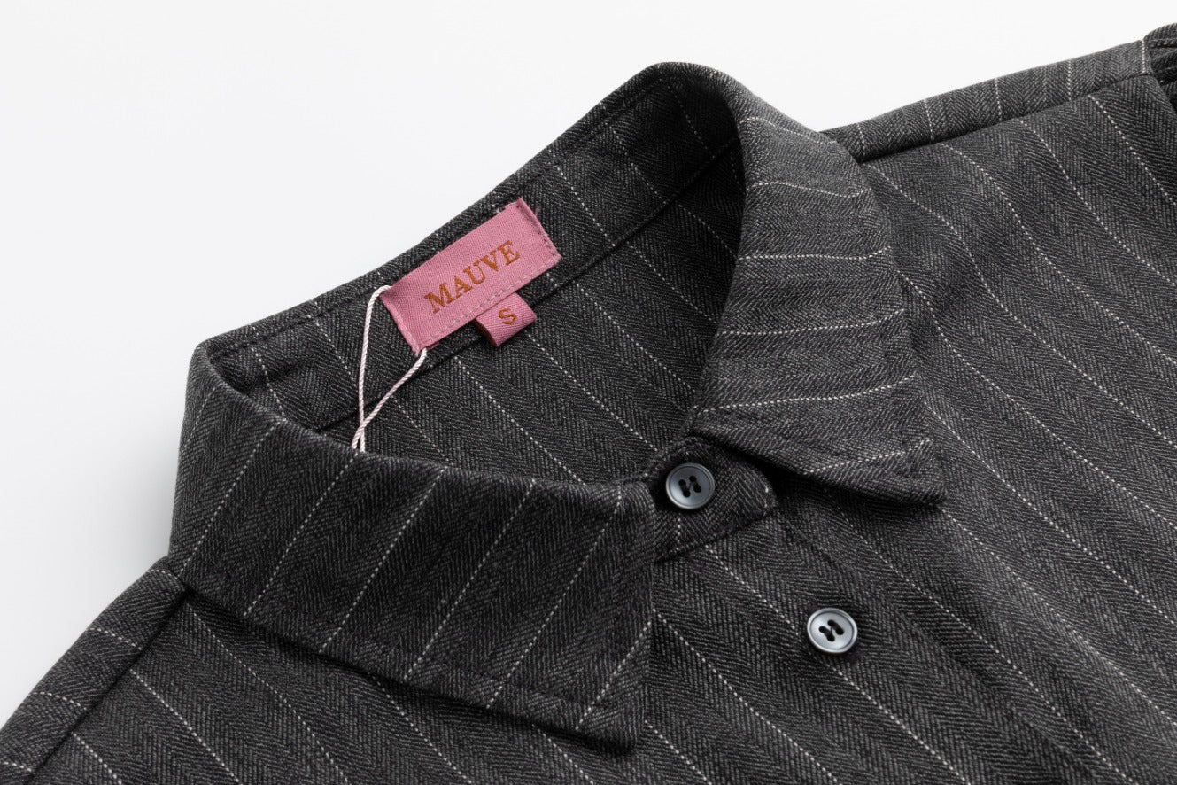 Grey Pin Stripe Button Down Overlay Dress - Image 4