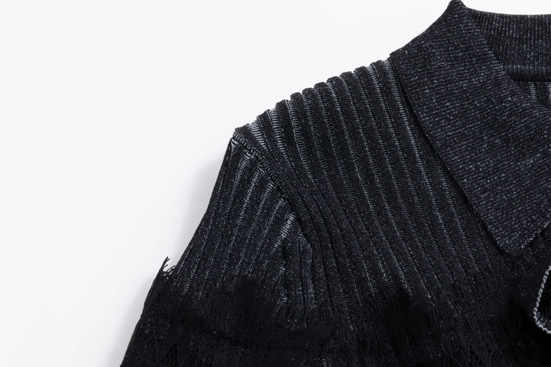 Grey Striped And Lace Blouse Knit Top - Image 9