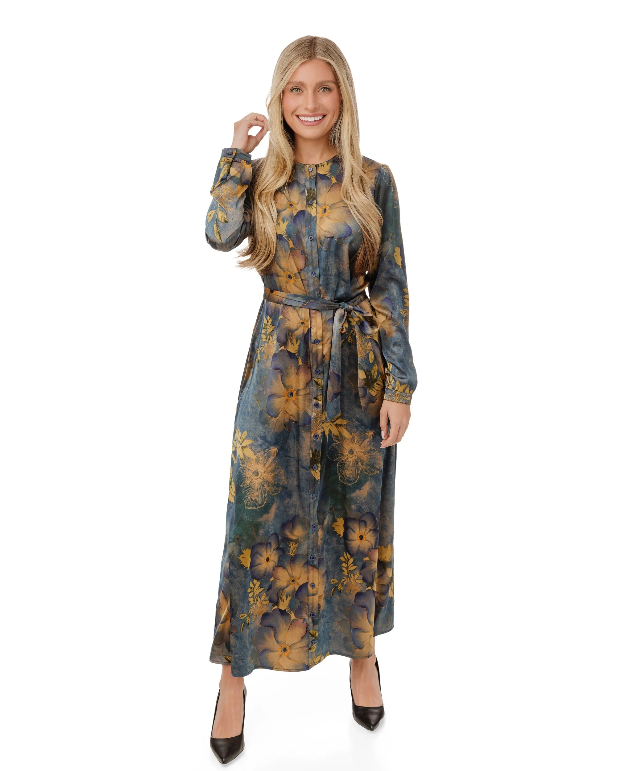 Grey Watercolor Printed Floral Dress