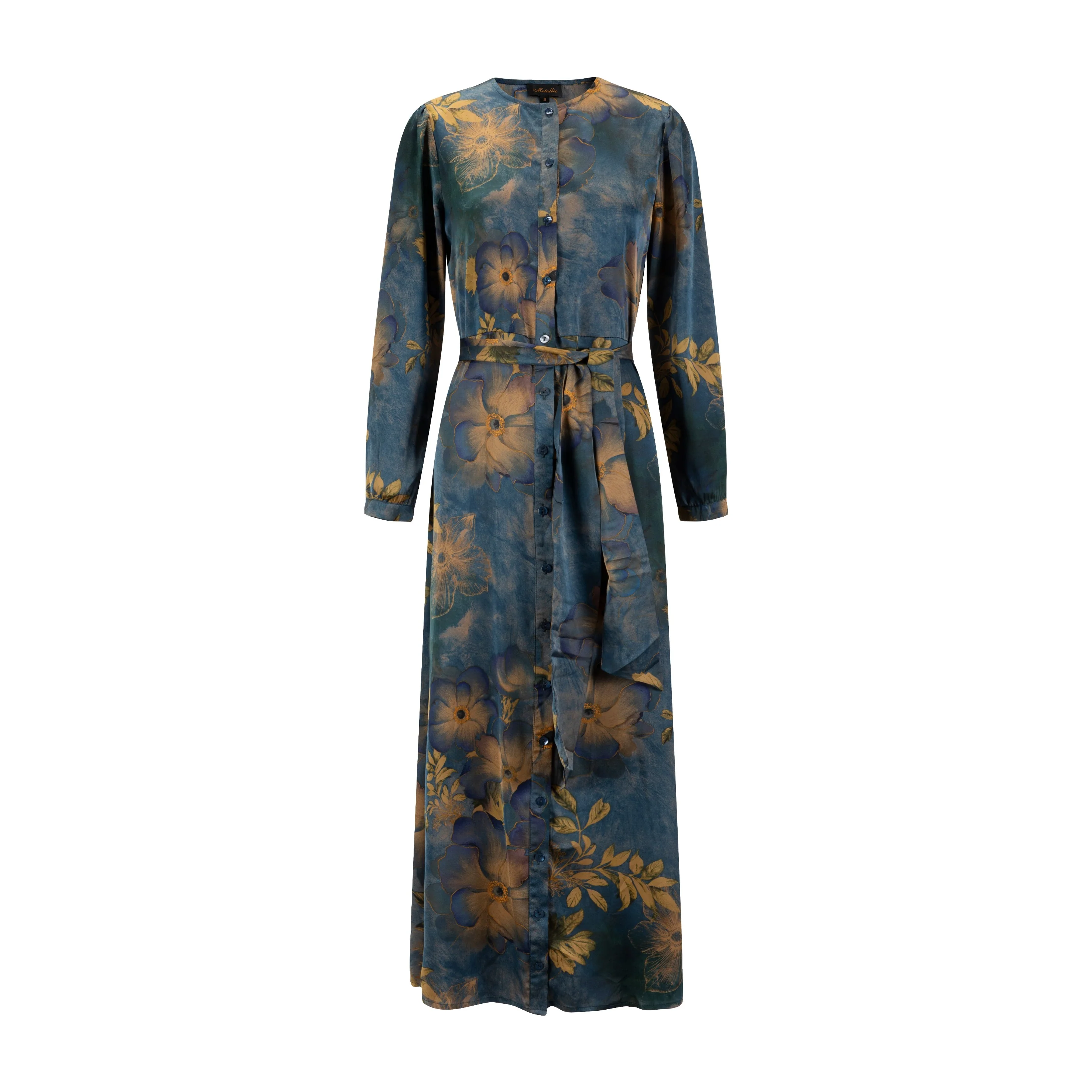 Grey Watercolor Printed Floral Dress - Image 3