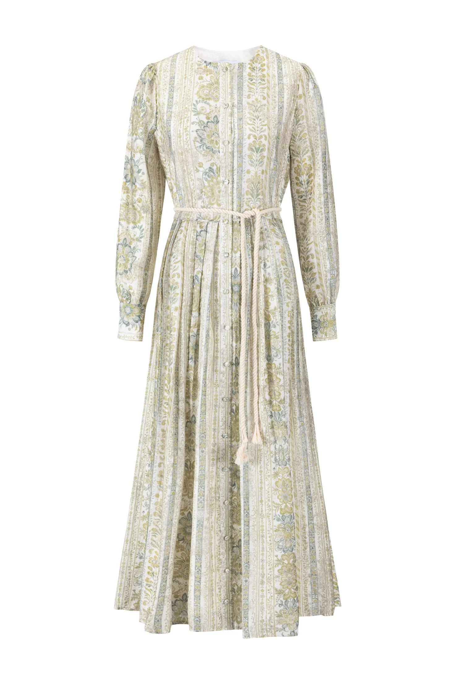 Ivory And Green Printed Floral Dress - Image 2