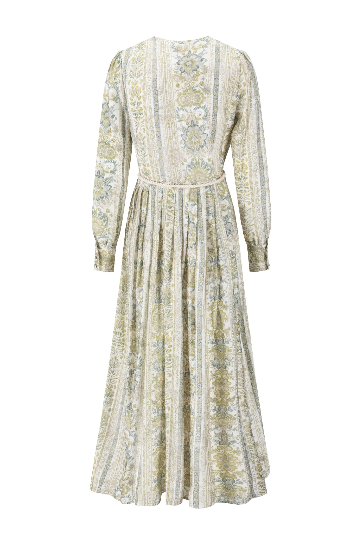 Ivory And Green Printed Floral Dress - Image 3