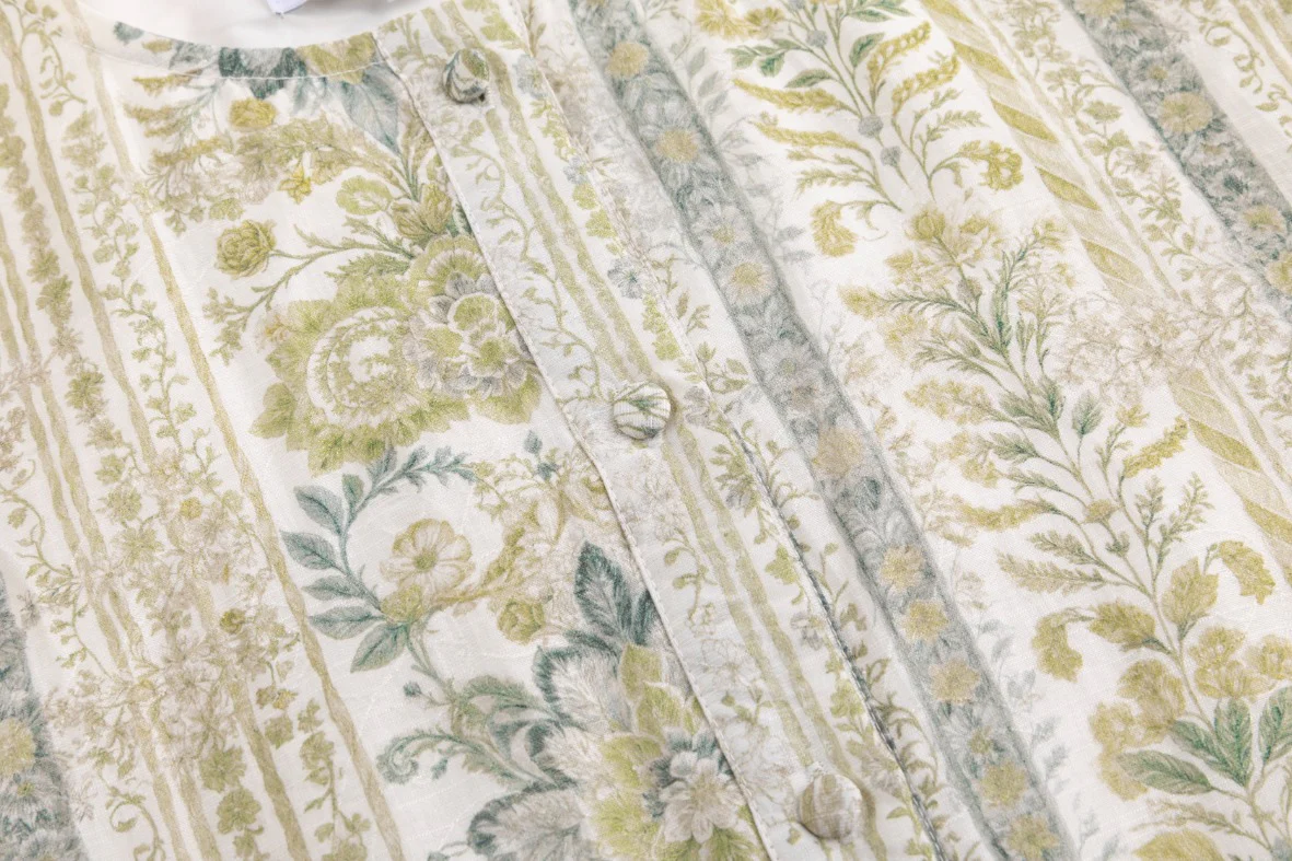 Ivory And Green Printed Floral Dress - Image 6