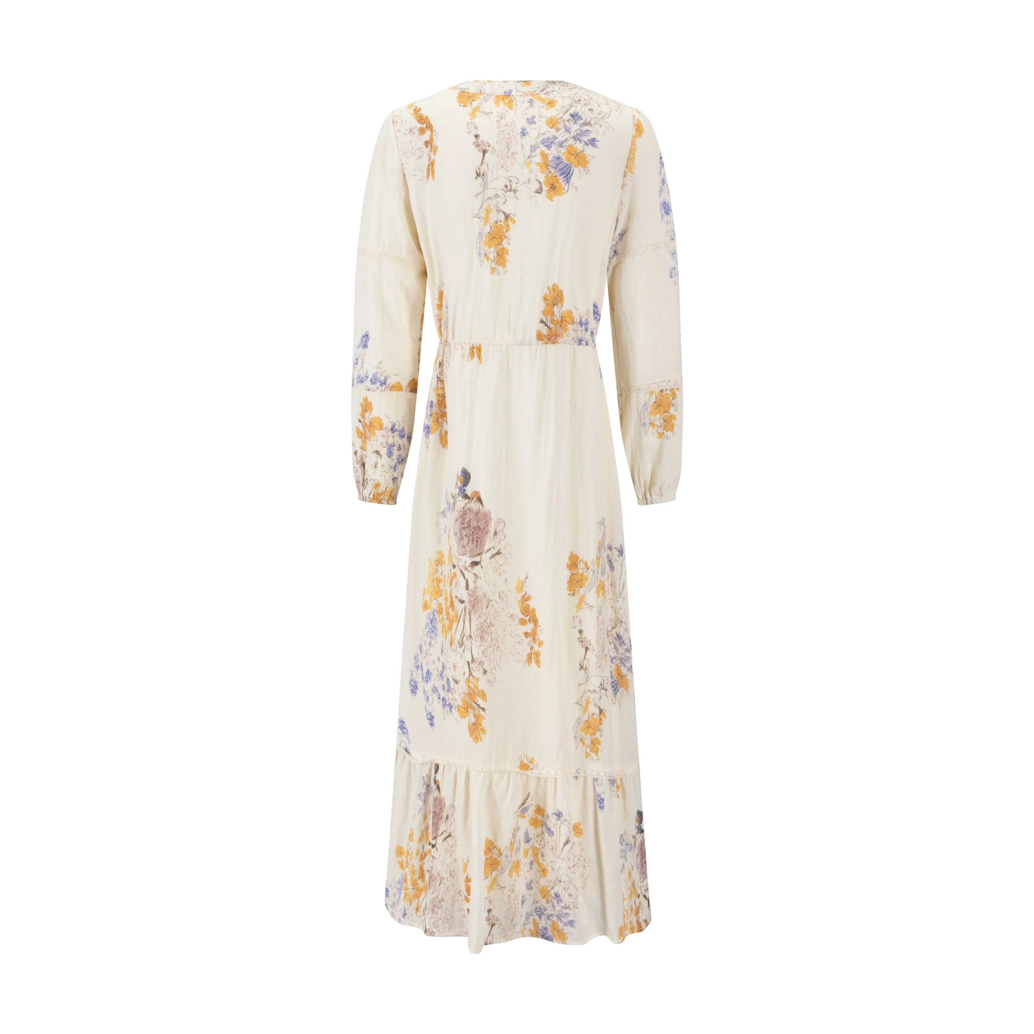 Ivory Base Floral Dress With Lace Trim Sleeves - Image 3