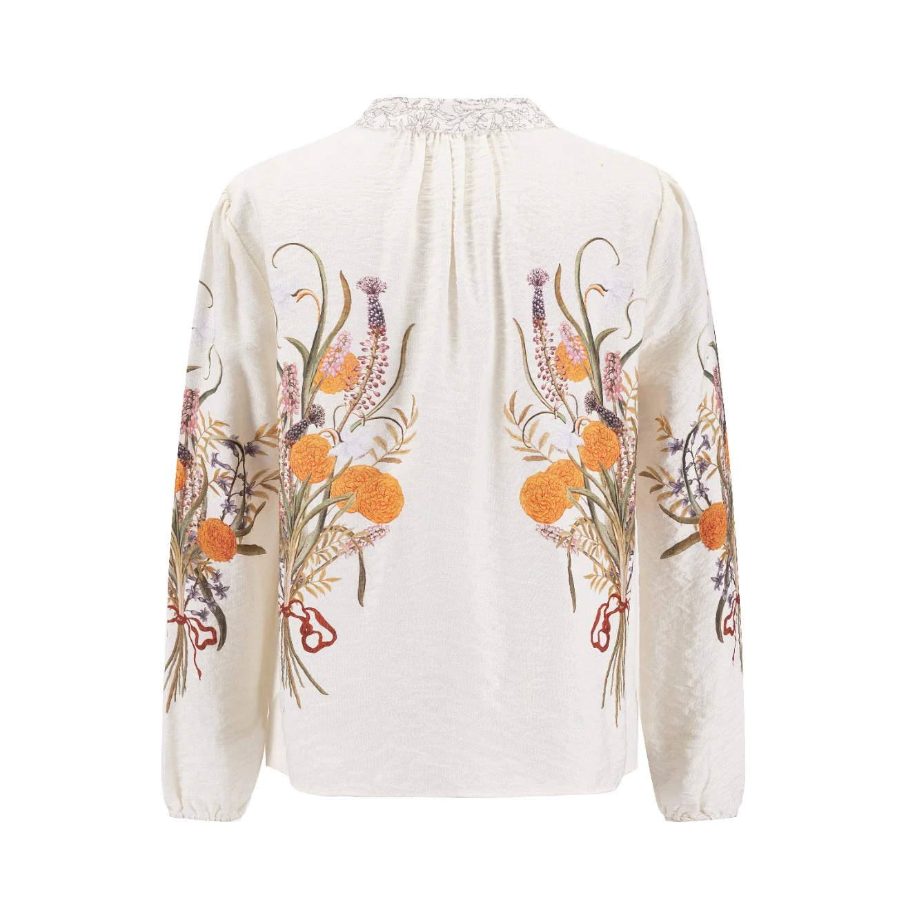 Ivory Blouse With Orange Floral Print - Image 3