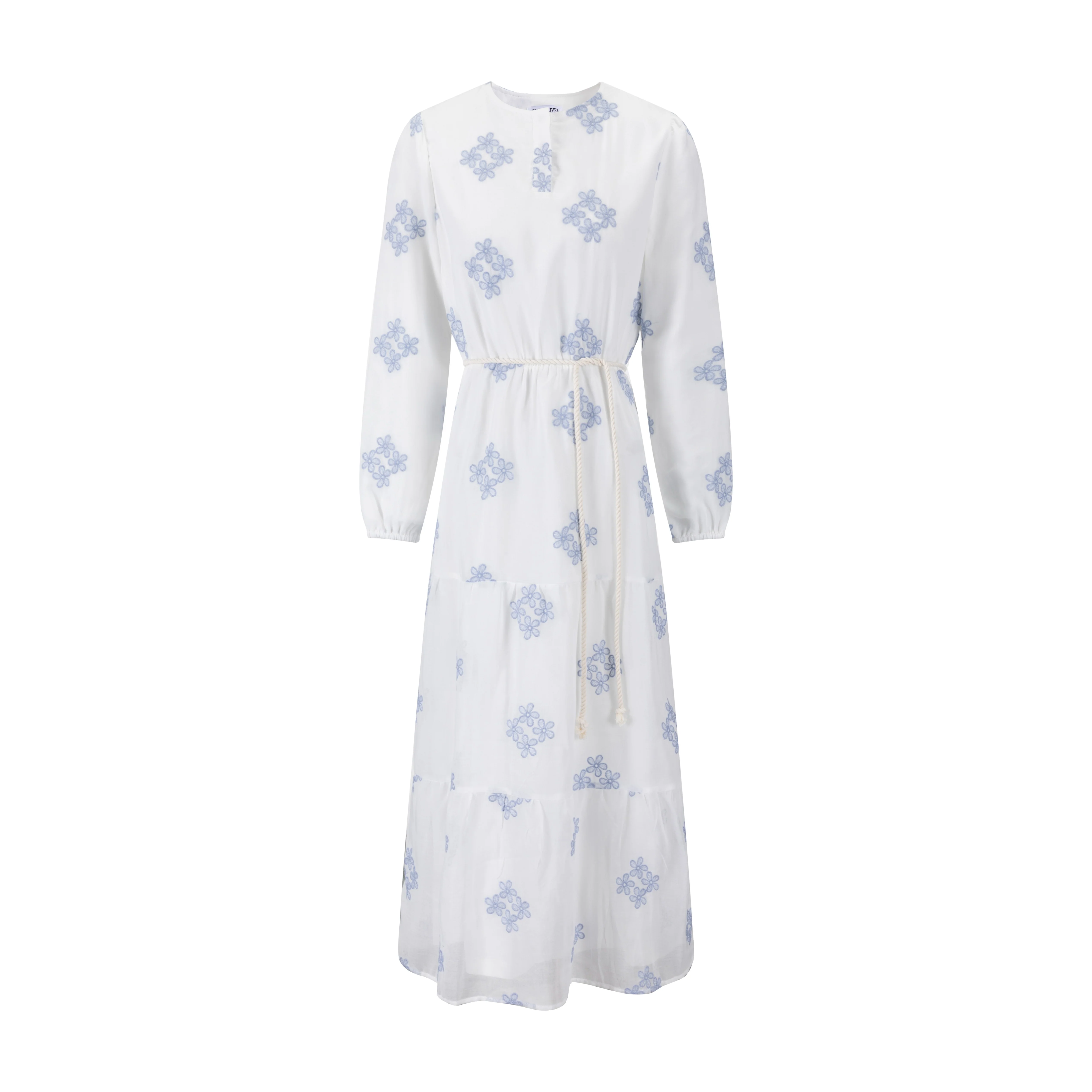 Ivory Dress With Blue Floral Embroidery - Image 2