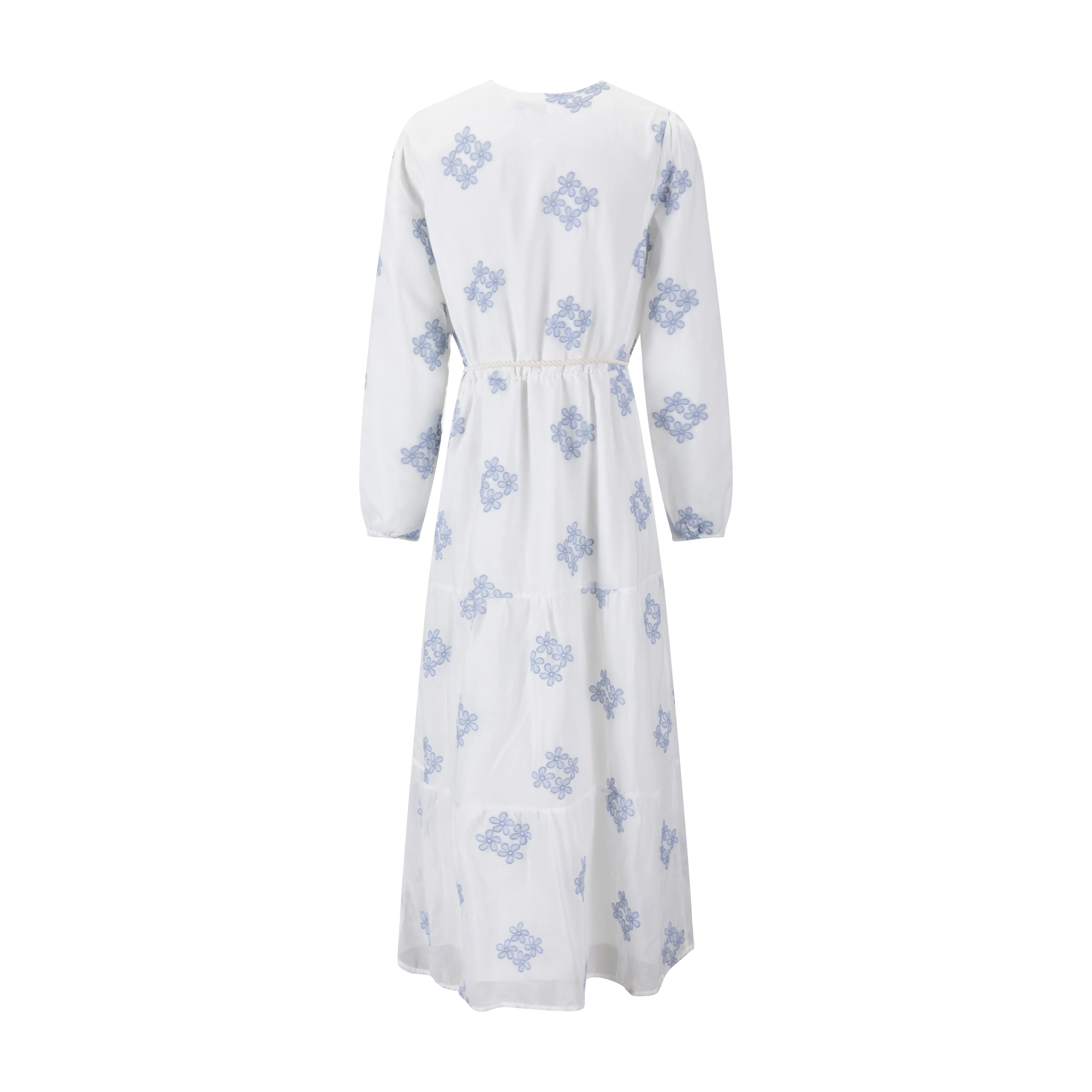 Ivory Dress With Blue Floral Embroidery - Image 3