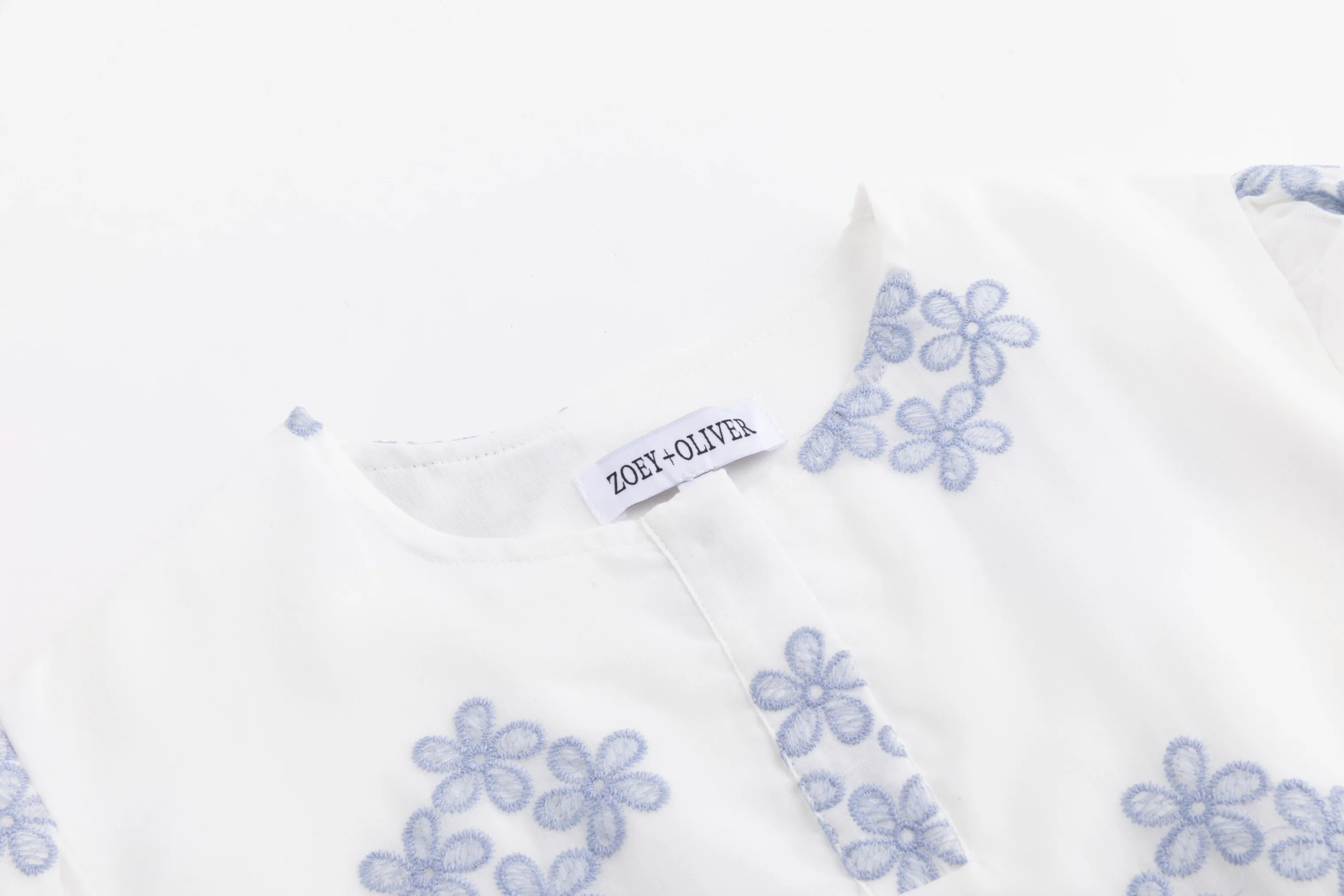 Ivory Dress With Blue Floral Embroidery - Image 4