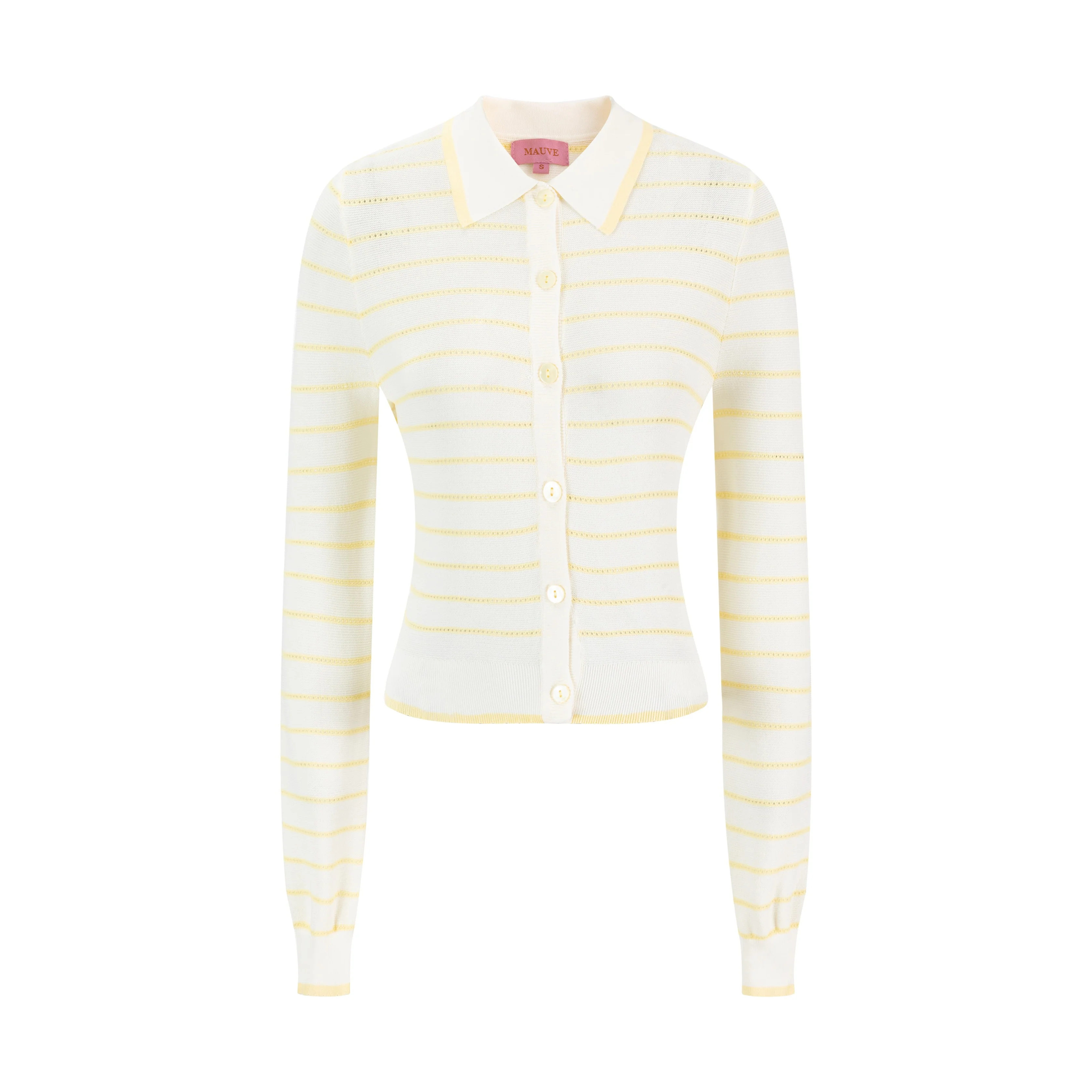 Ivory Hole-Knit Collared Top - Yellow - Image 2