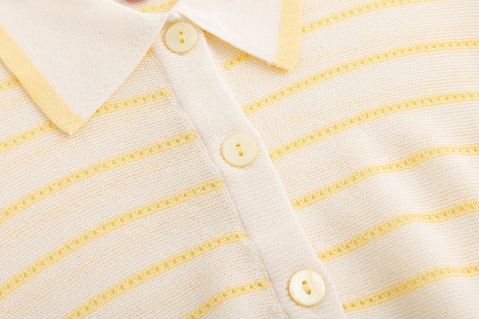 Ivory Hole-Knit Collared Top - Yellow - Image 6