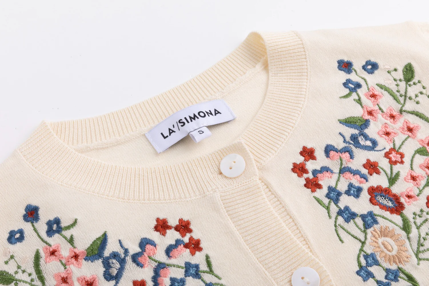 Ivory Knit Top With Colorful Embroidered Flowers - Image 6