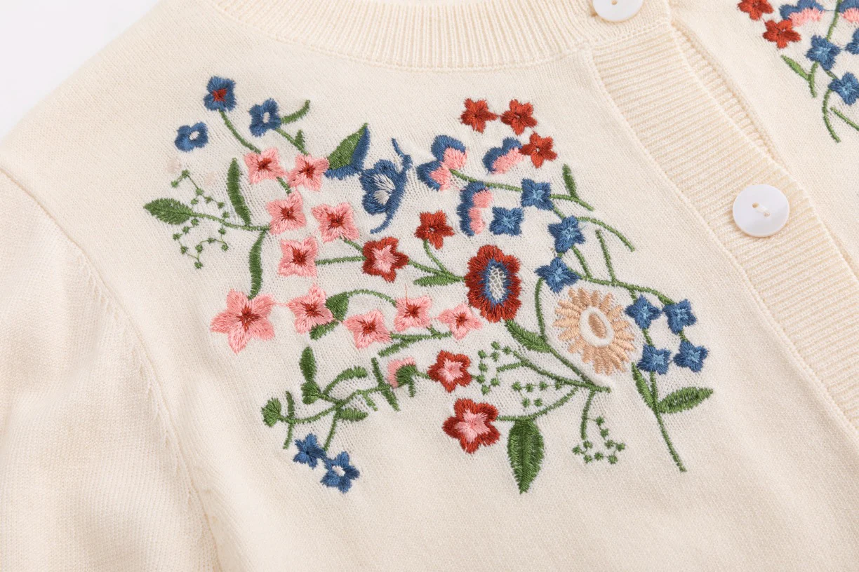 Ivory Knit Top With Colorful Embroidered Flowers - Image 8