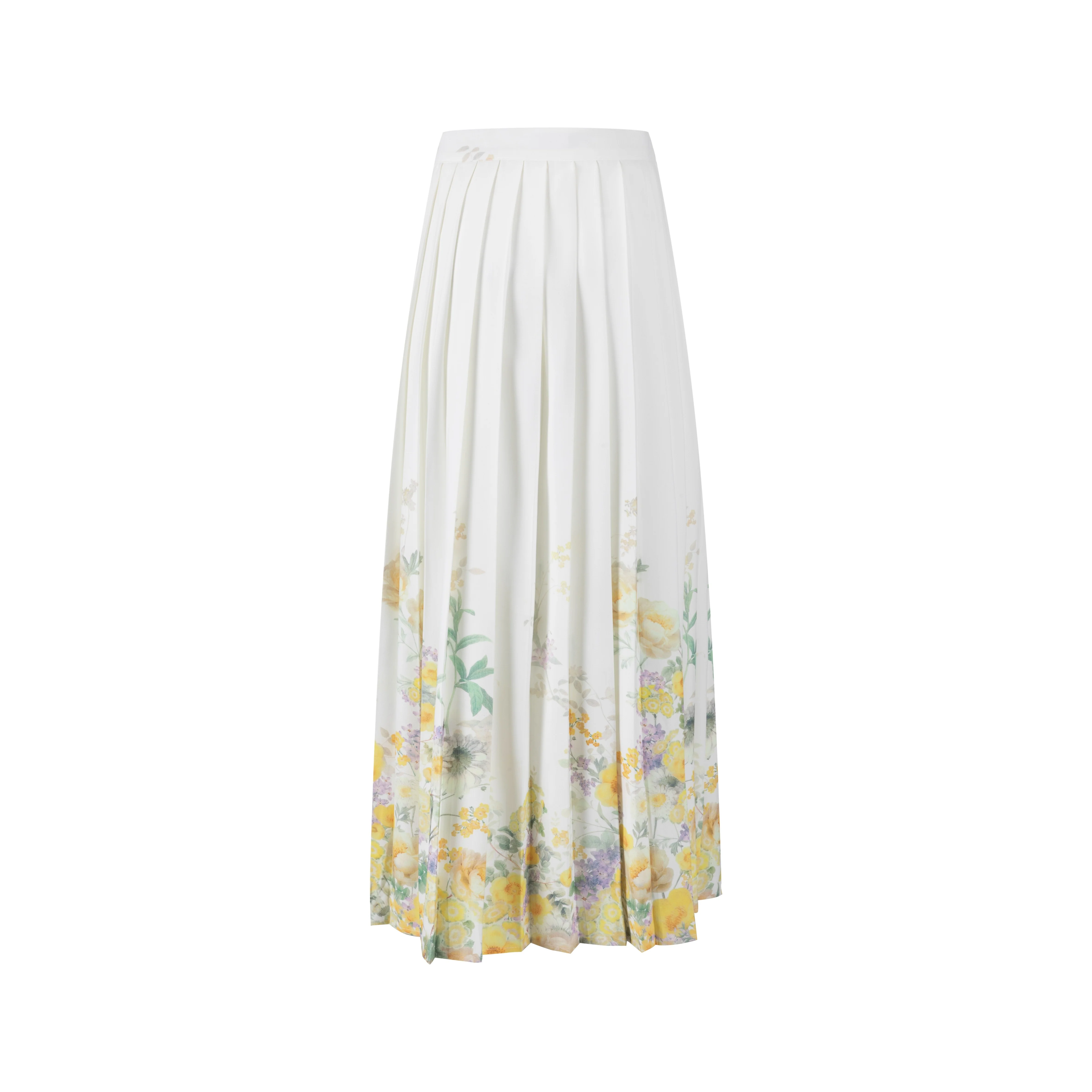 Ivory Pleated Floral Print Skirt - Yellow - Image 4