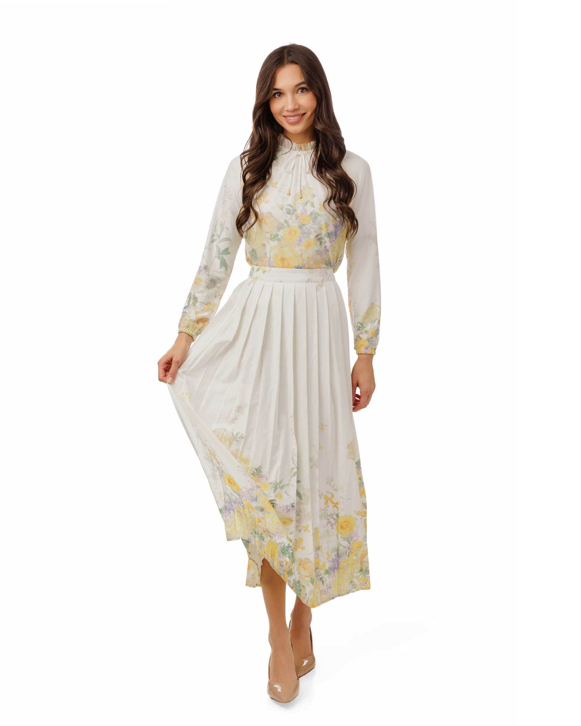 Ivory Ruffle Collar Floral Print Top - Yellow