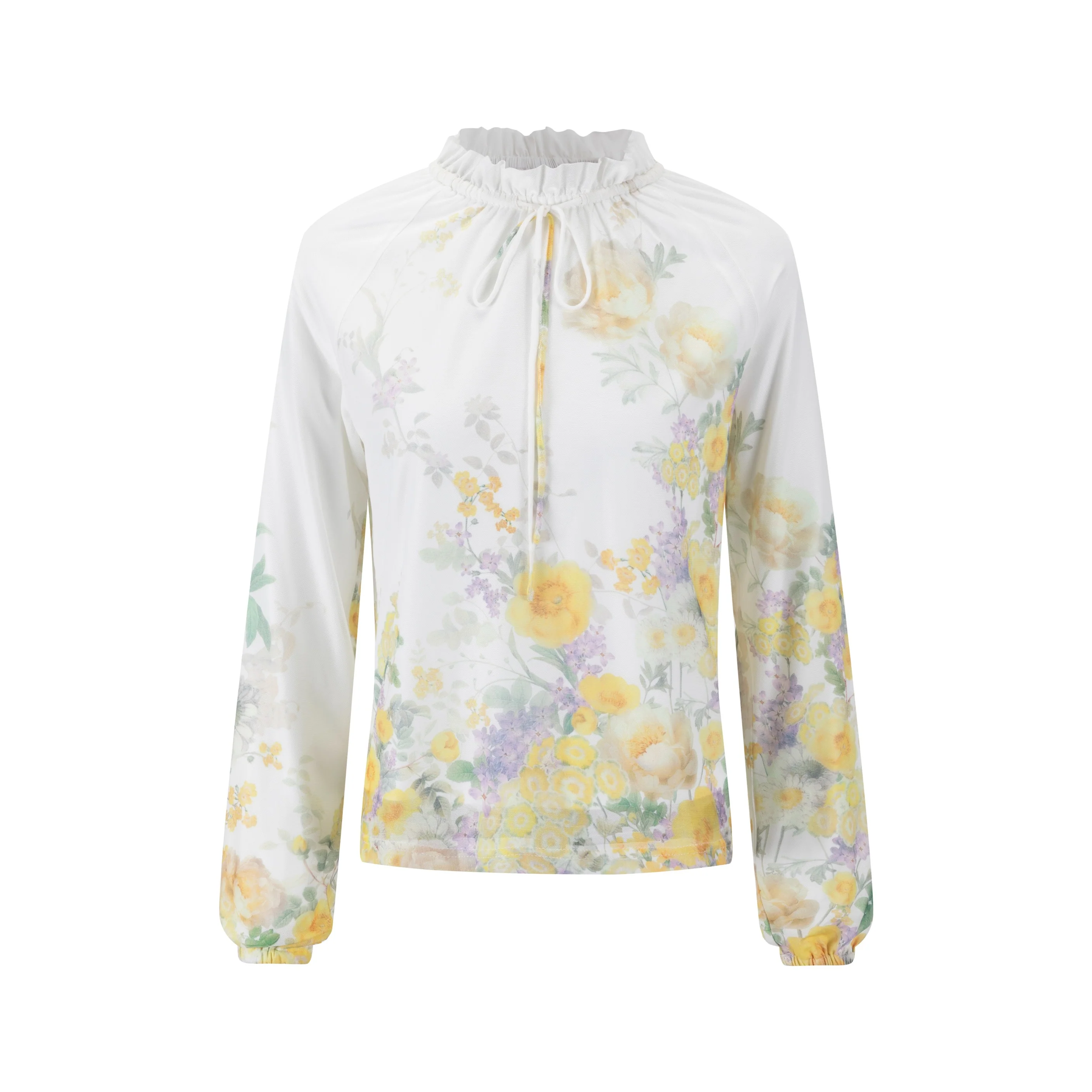 Ivory Ruffle Collar Floral Print Top - Yellow - Image 3