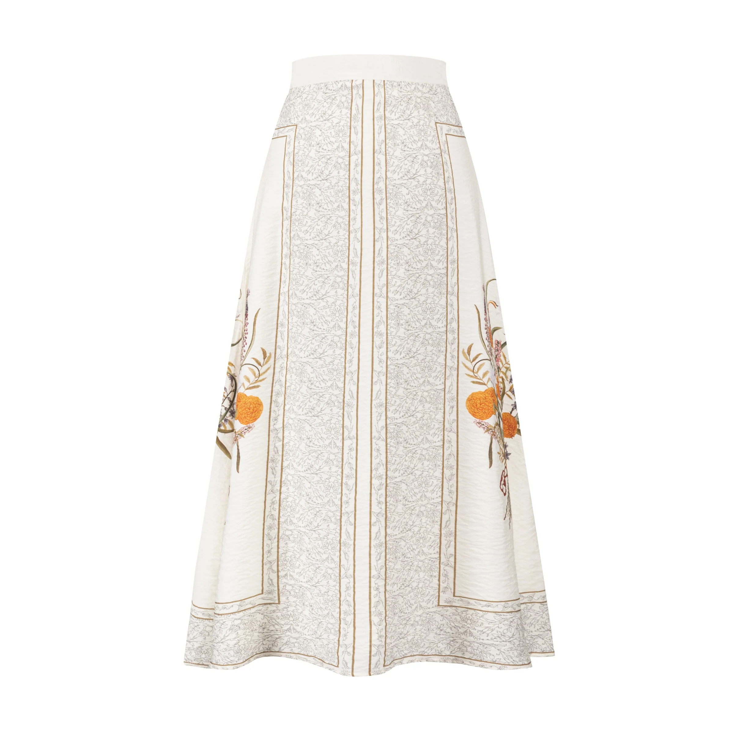 Ivory Skirt With Orange Print - Image 3