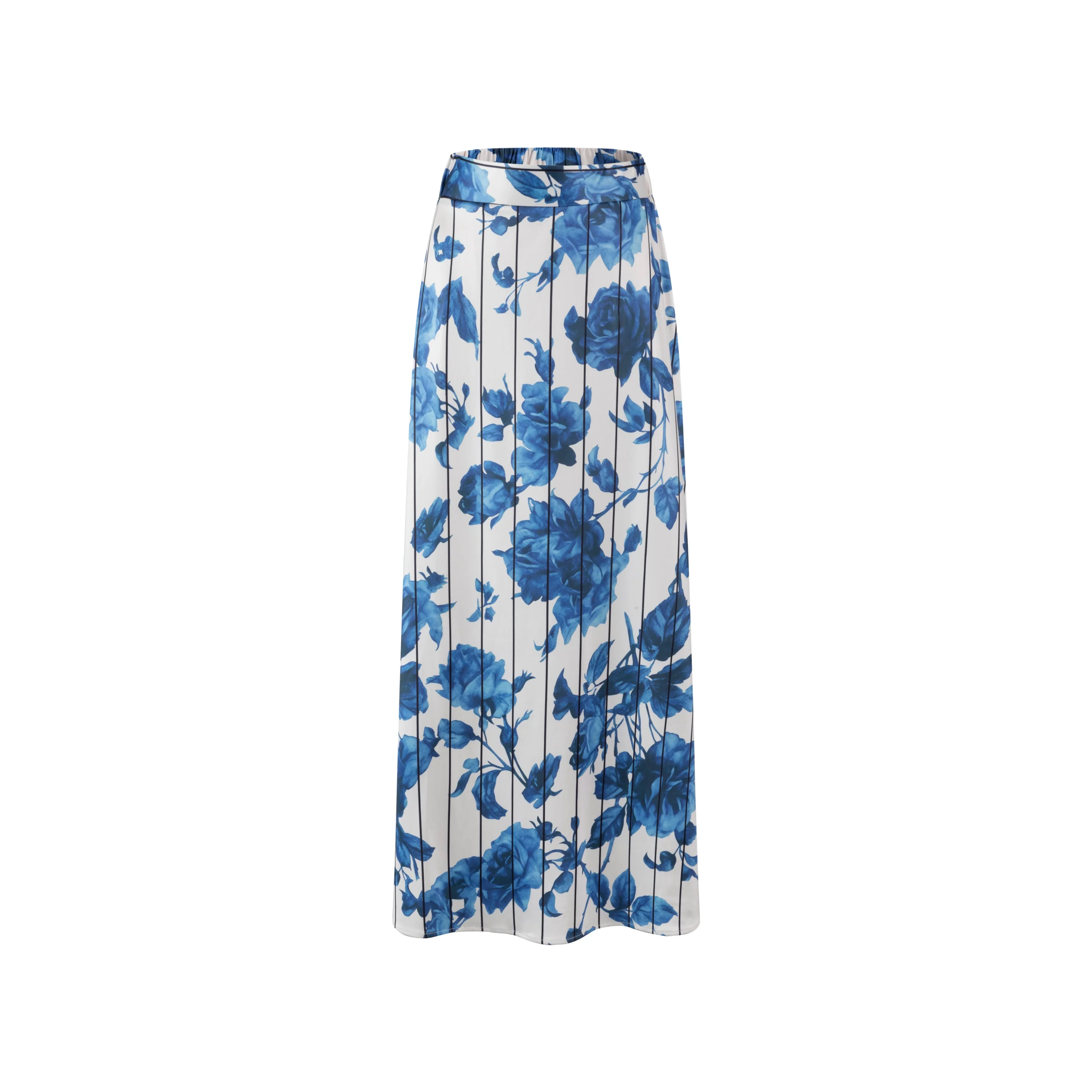 Ivory With Blue Floral Stripped Skirt - Image 2