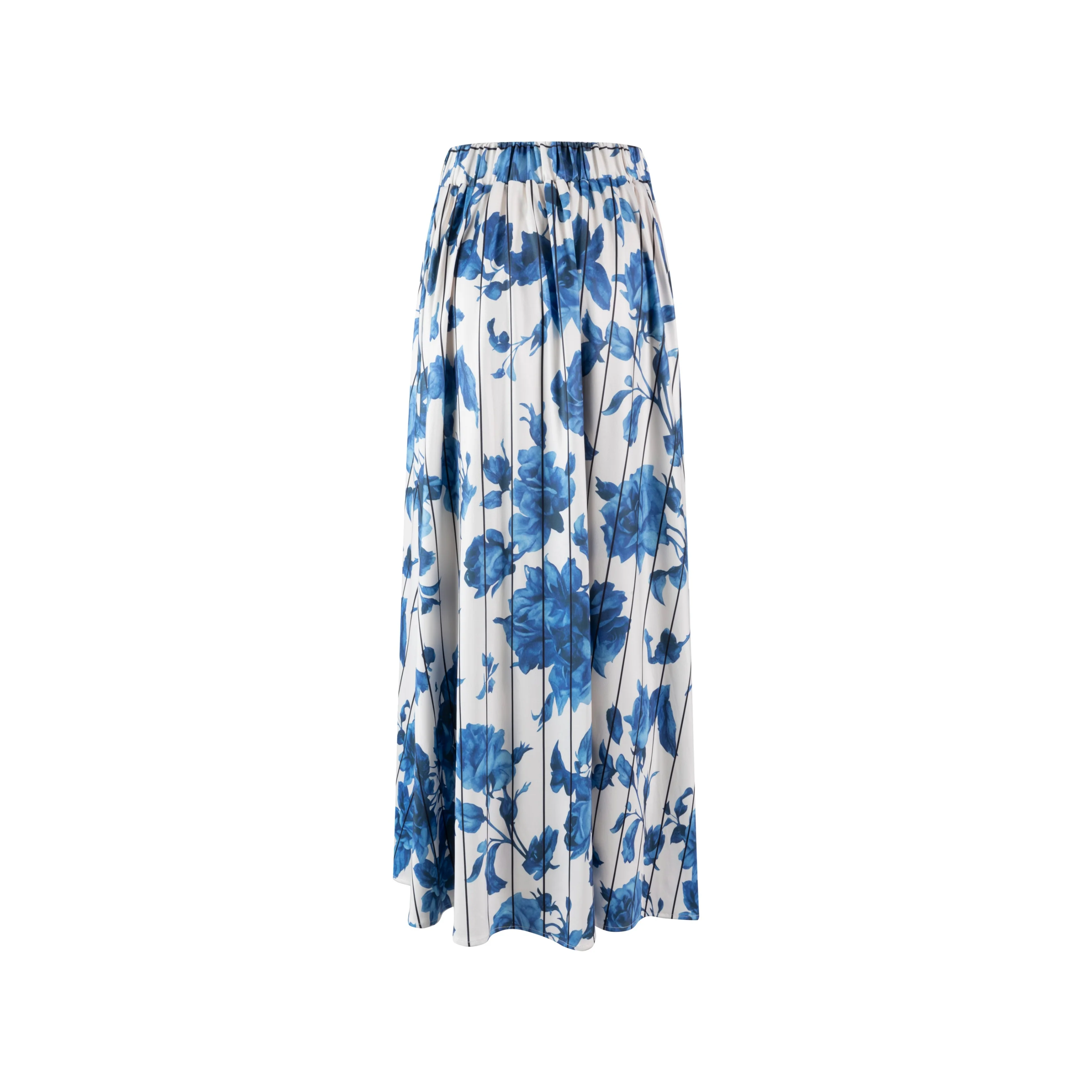 Ivory With Blue Floral Stripped Skirt - Image 3