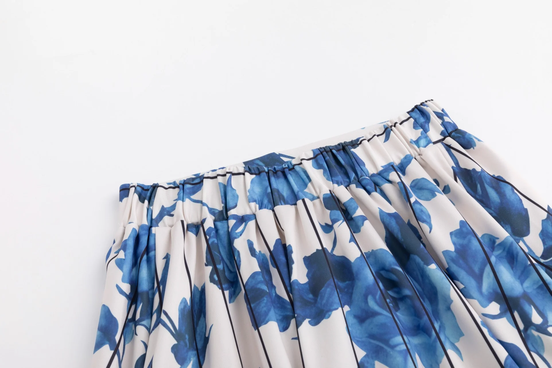 Ivory With Blue Floral Stripped Skirt - Image 5