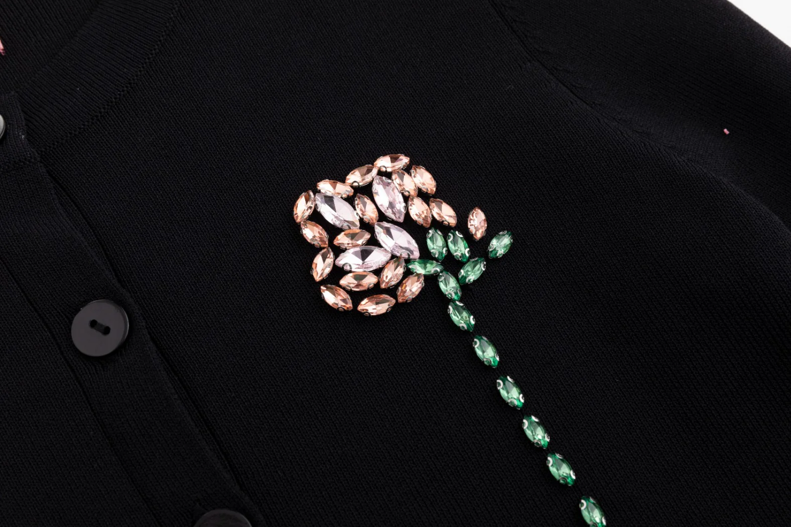 Knit Cardigan With Beaded Flower - Black - Image 4