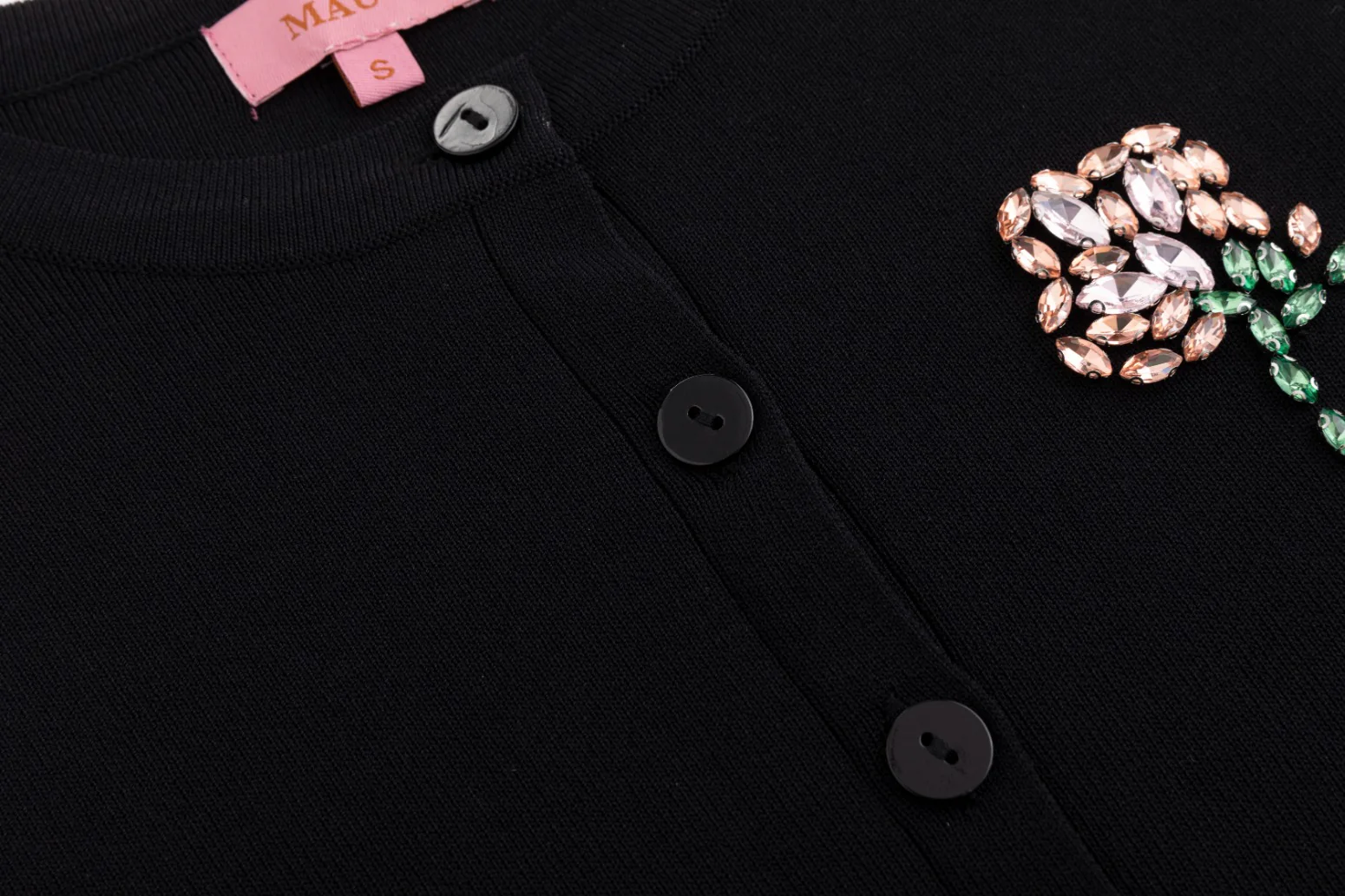 Knit Cardigan With Beaded Flower - Black - Image 5