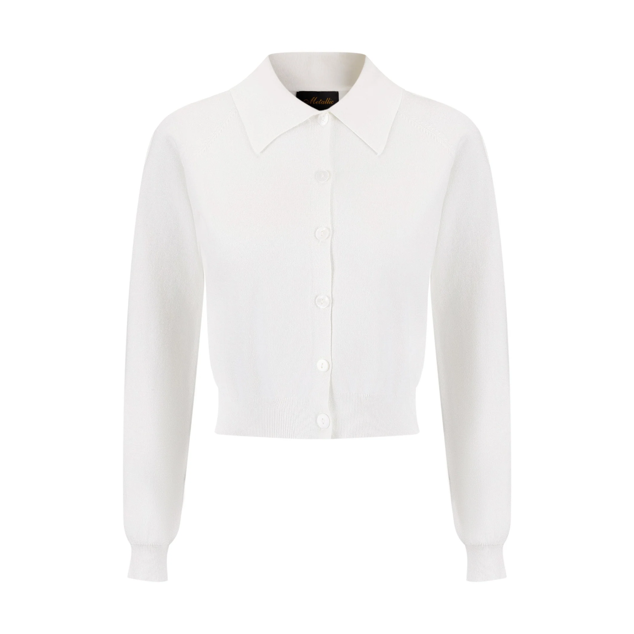 Knit Cardigan With Collar And Flower Buttons - White - Image 2