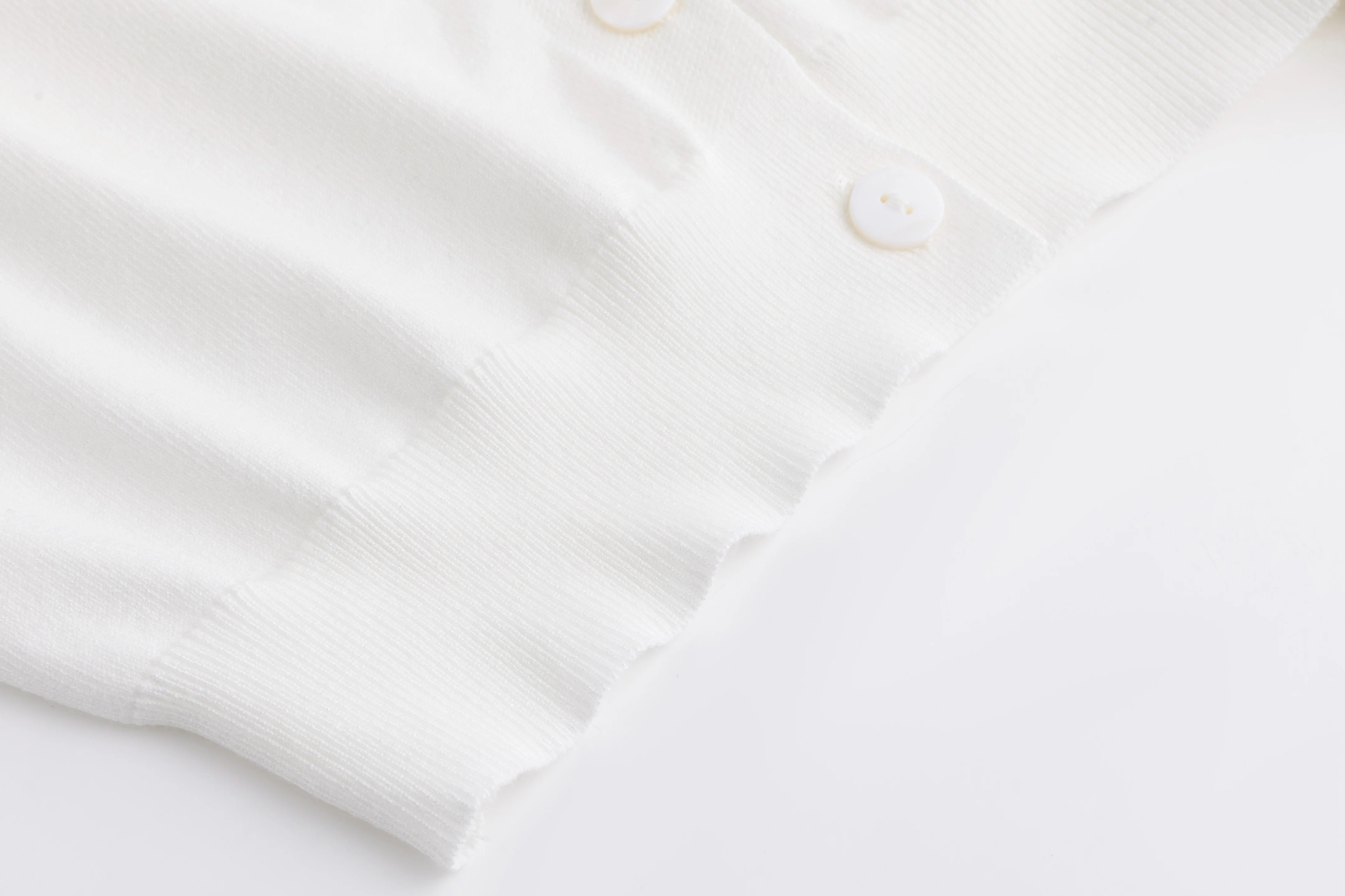 Knit Cardigan With Collar And Flower Buttons - White - Image 6