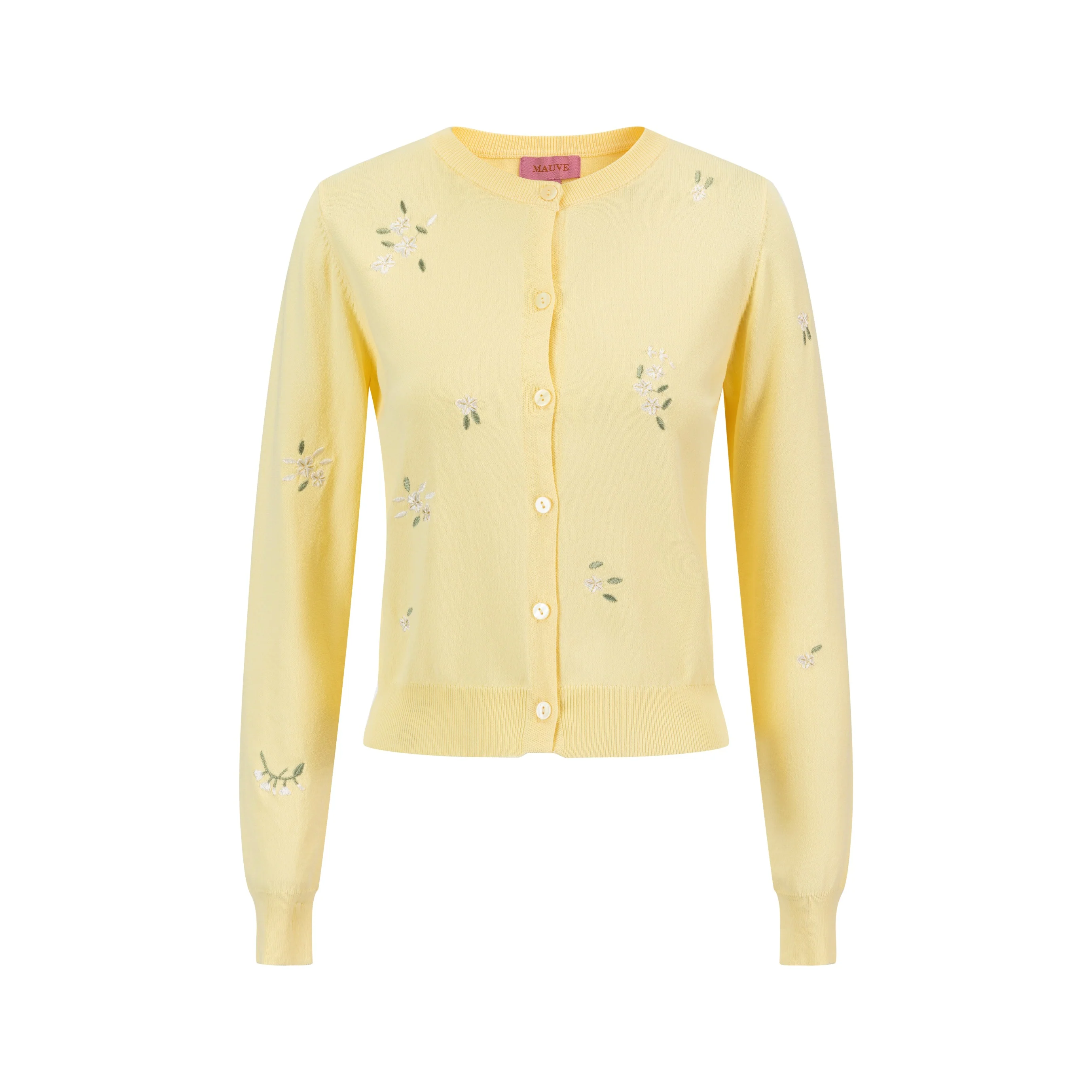 Knit Cardigan With Embroidery And Bows - Yellow