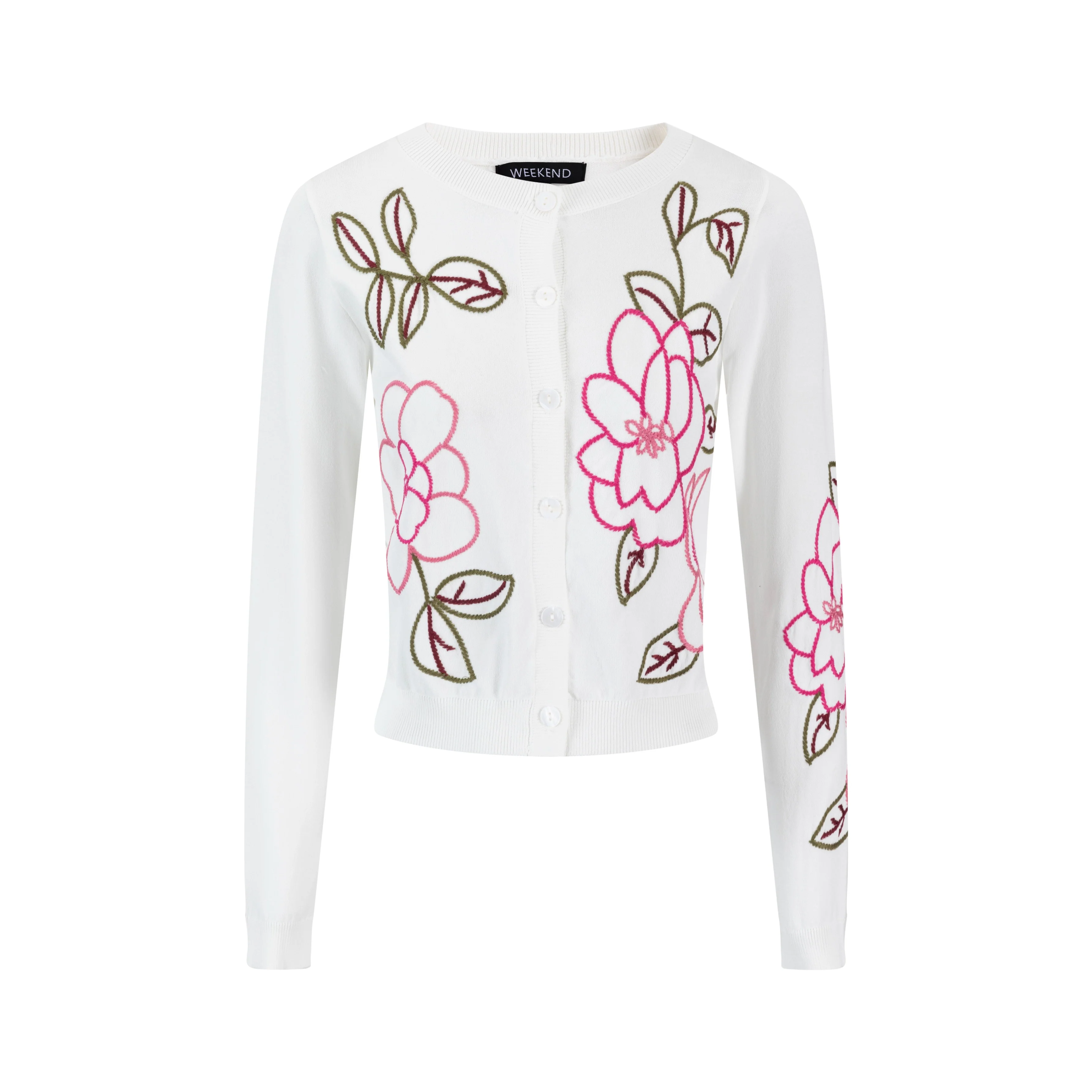 Knit Cardigan With Pink Embroidered Flowers - Image 2
