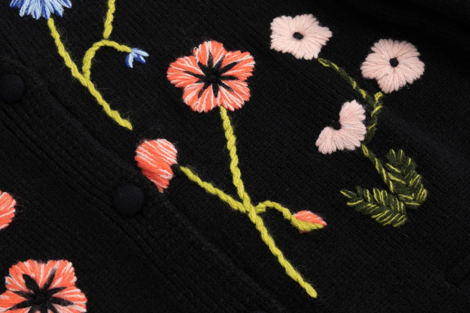 Knit Sweater With Floral Embroidery - Black - Image 4