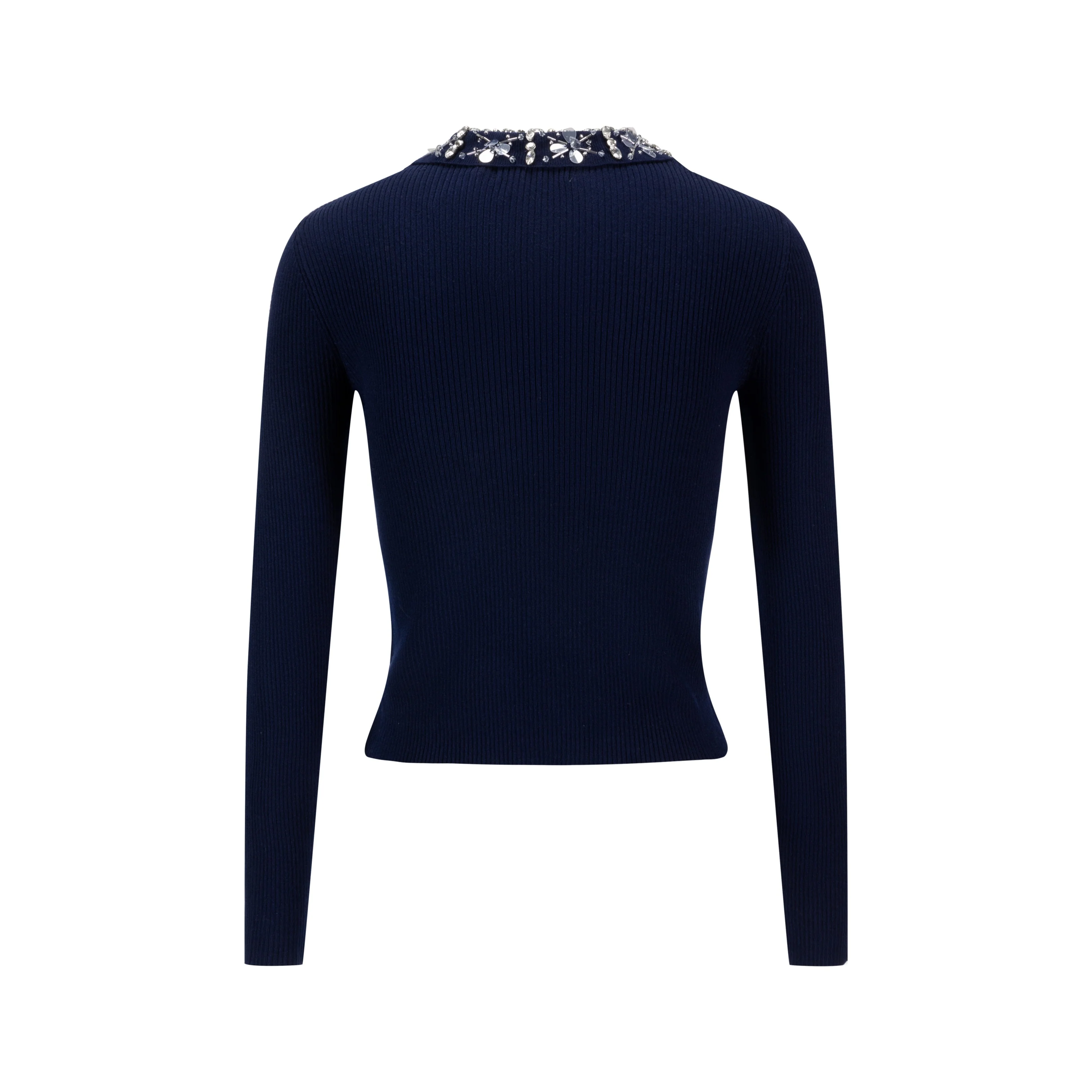 Knit Top With Beaded Collar - Navy - Image 3