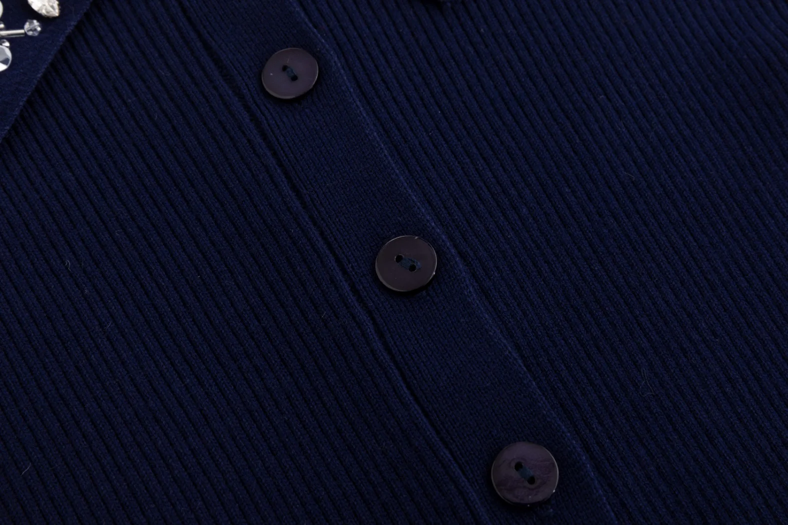 Knit Top With Beaded Collar - Navy - Image 6
