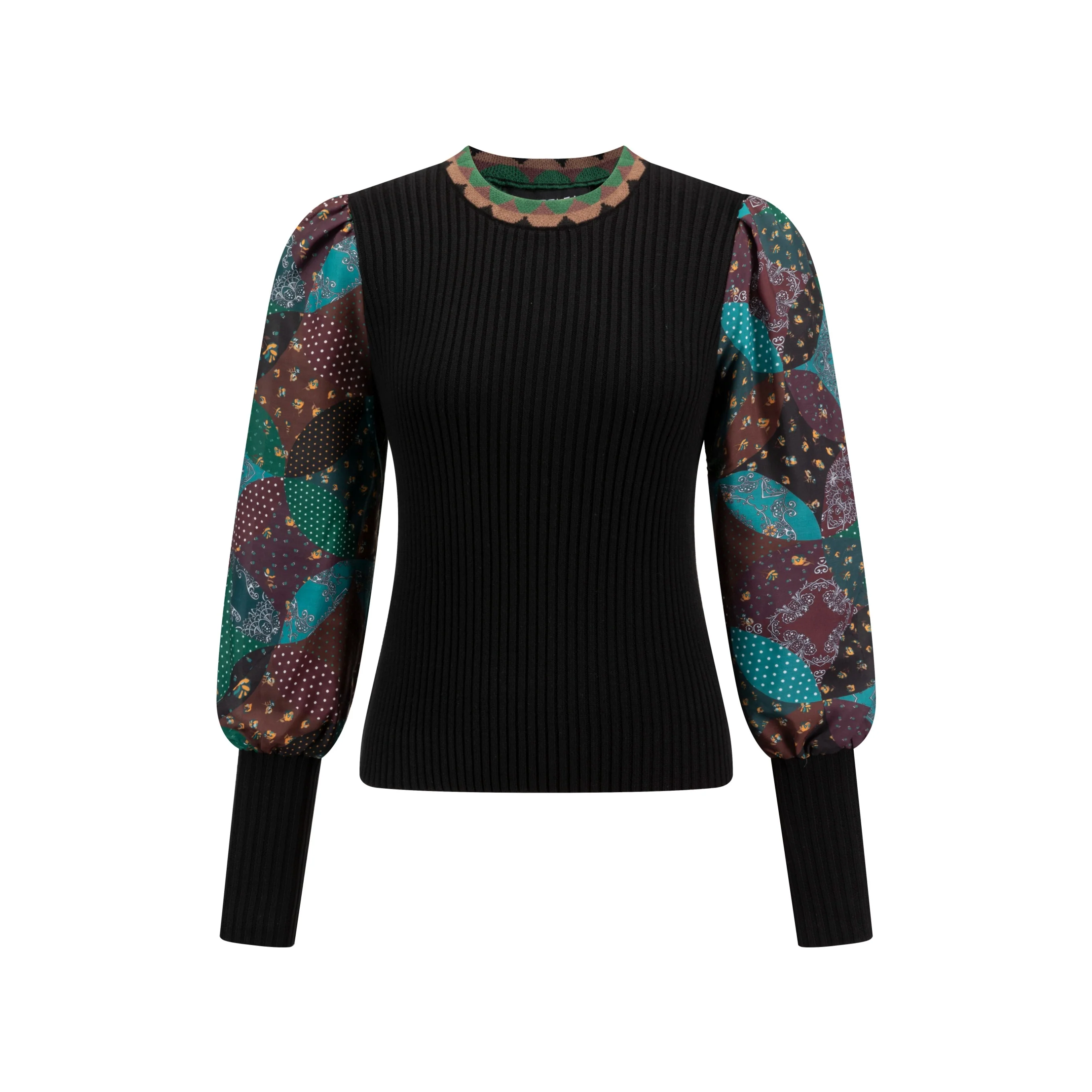Knit Top With Contrast Printed Sleeves - Image 2