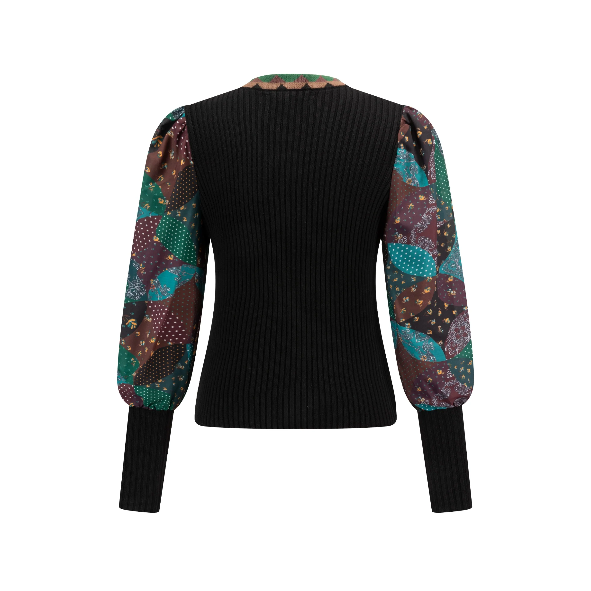 Knit Top With Contrast Printed Sleeves - Image 3