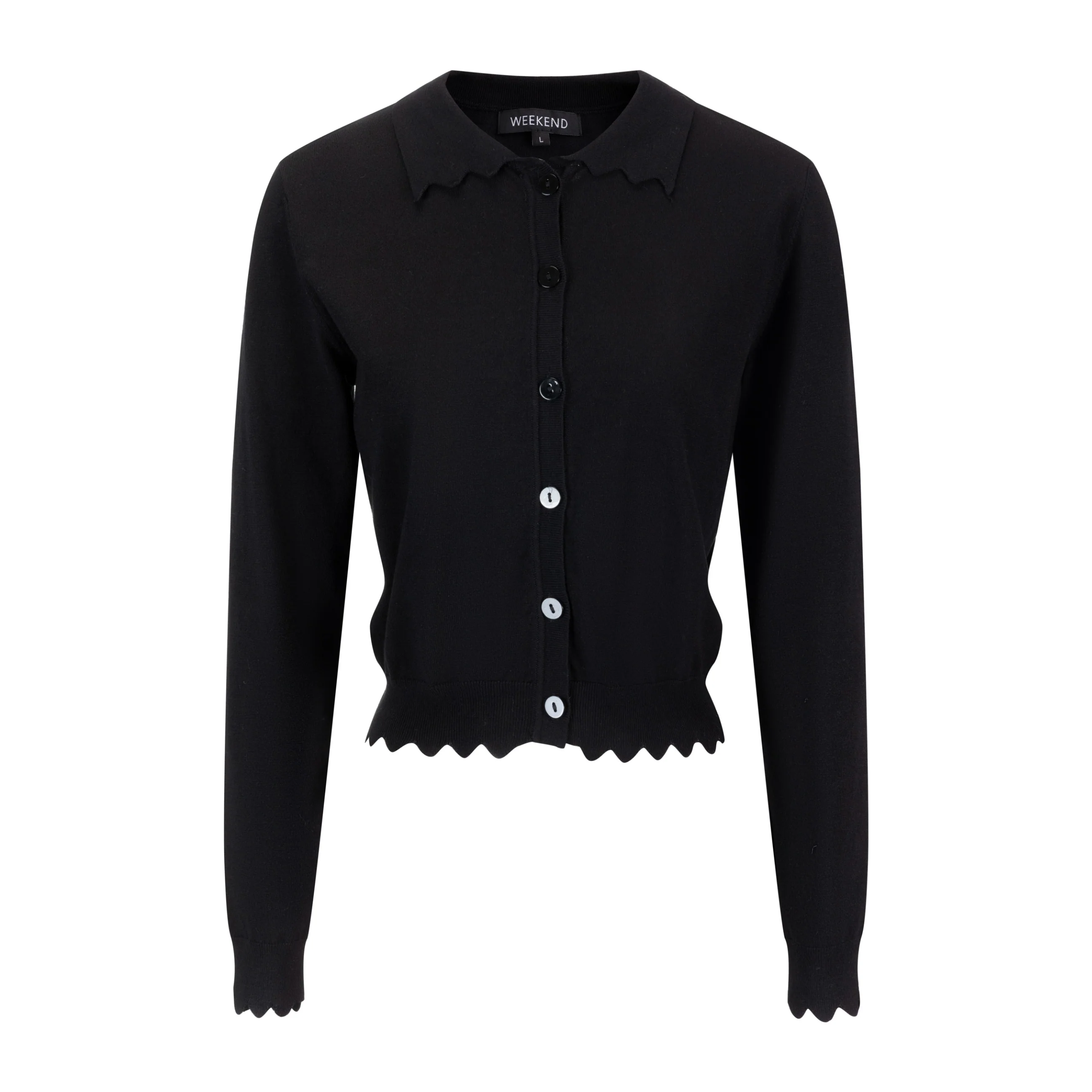 Knit Top With Scalloped Edges - Black