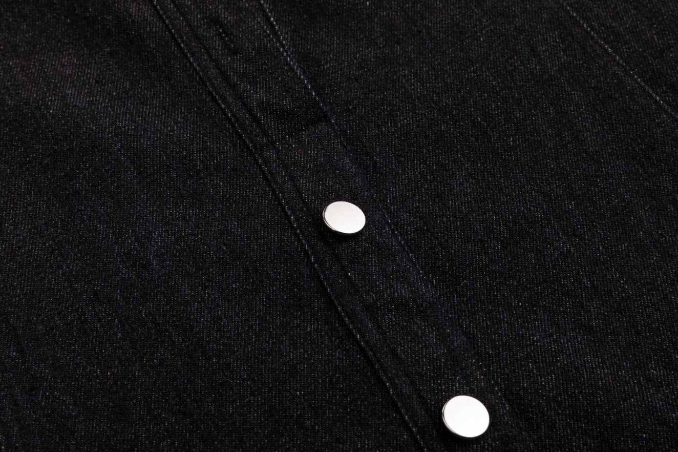 Lantern 3/4 Sleeve Denim Dress - Black - Image 5